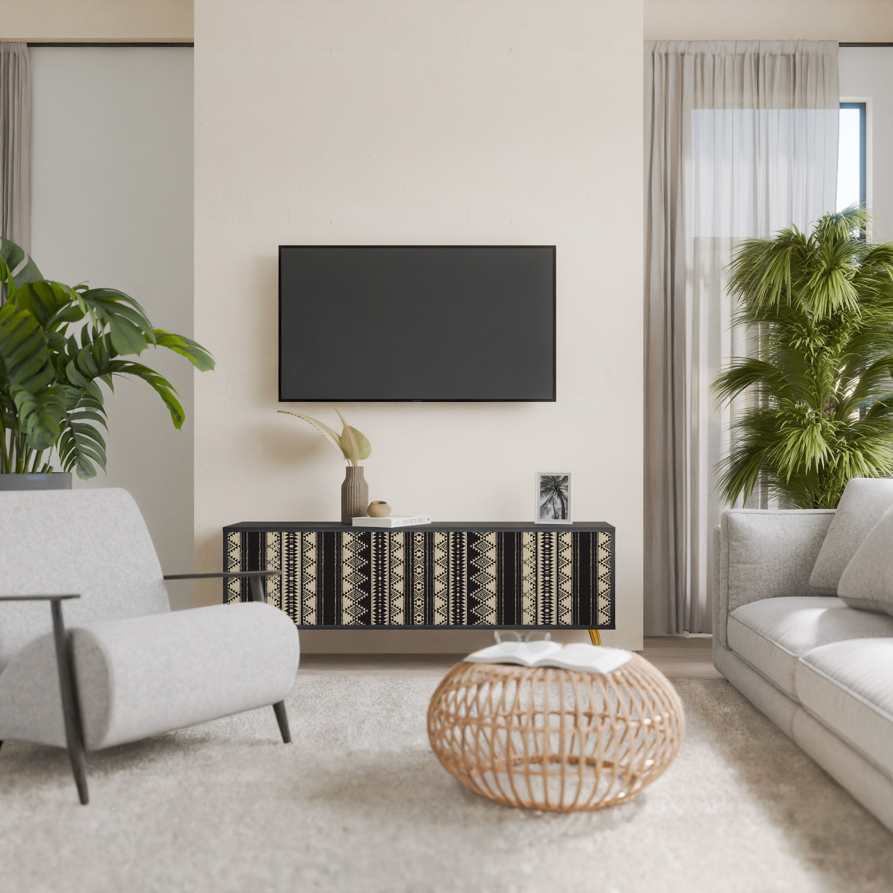 Mueble de TV AZTEC de 3 puertas con acabado negro