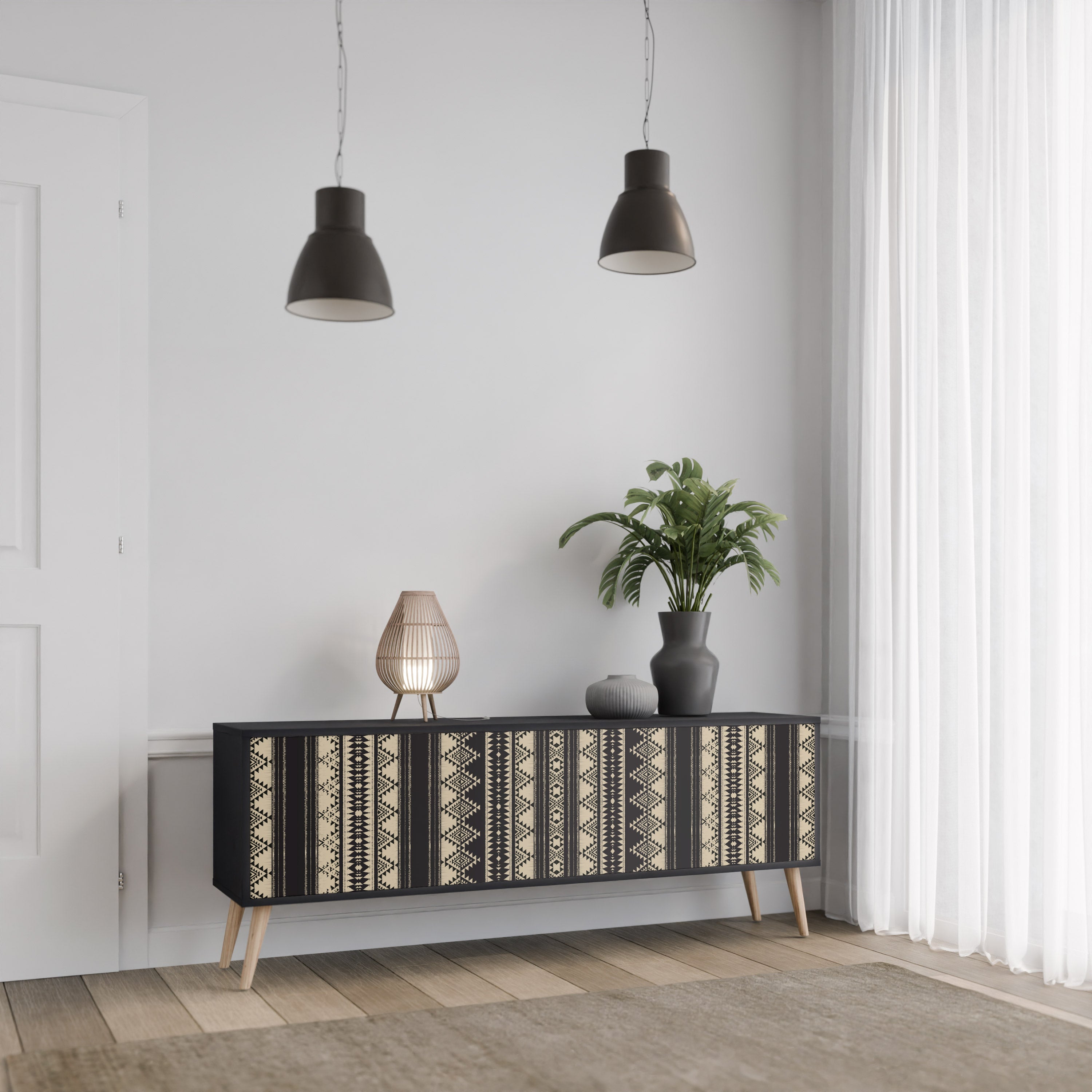 Mueble de TV AZTEC de 3 puertas con acabado negro