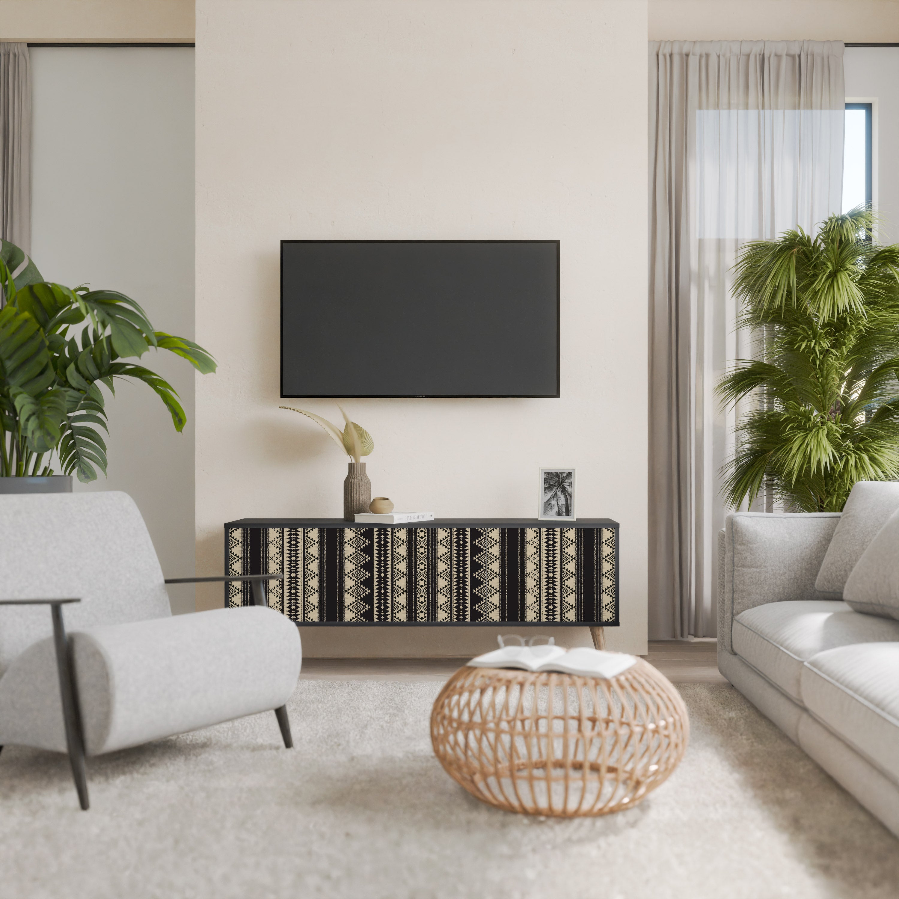 Mueble de TV AZTEC de 3 puertas con acabado negro