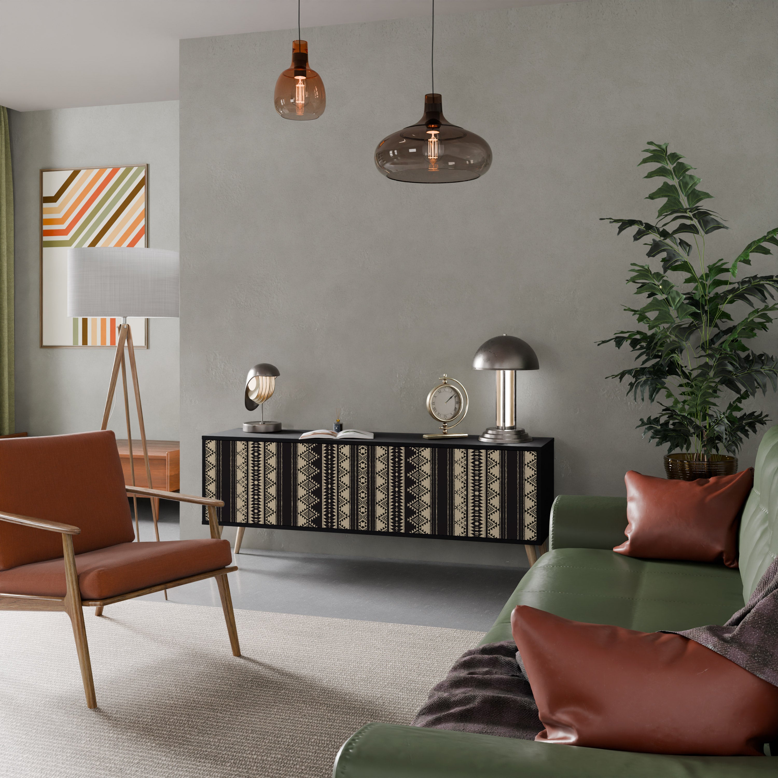 Mueble de TV AZTEC de 3 puertas con acabado negro