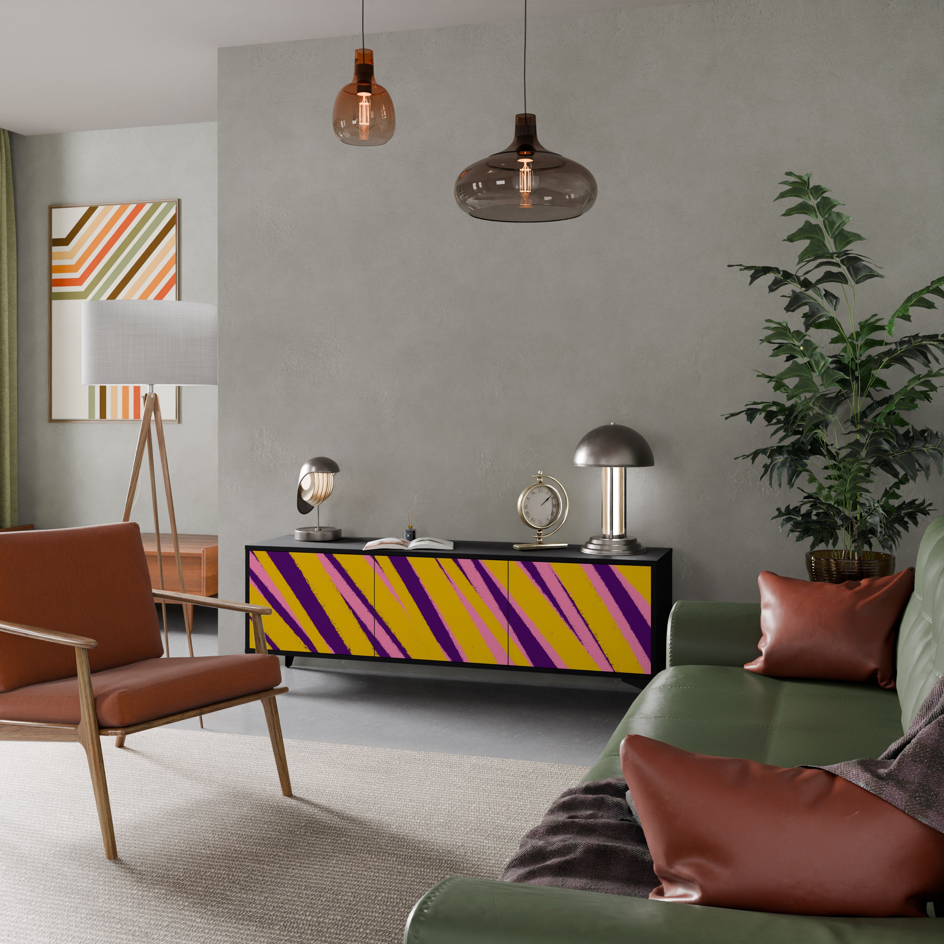 Los sueños se hacen realidad. Mueble de TV de 3 puertas con acabado negro.