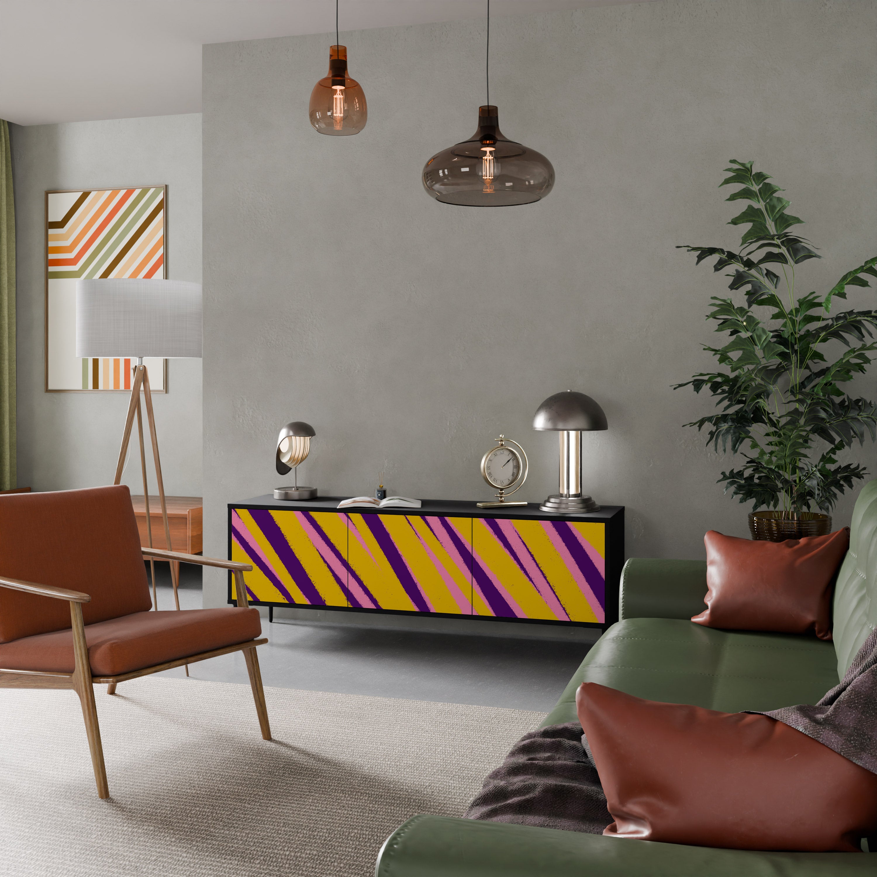 Los sueños se hacen realidad. Mueble de TV de 3 puertas con acabado negro.