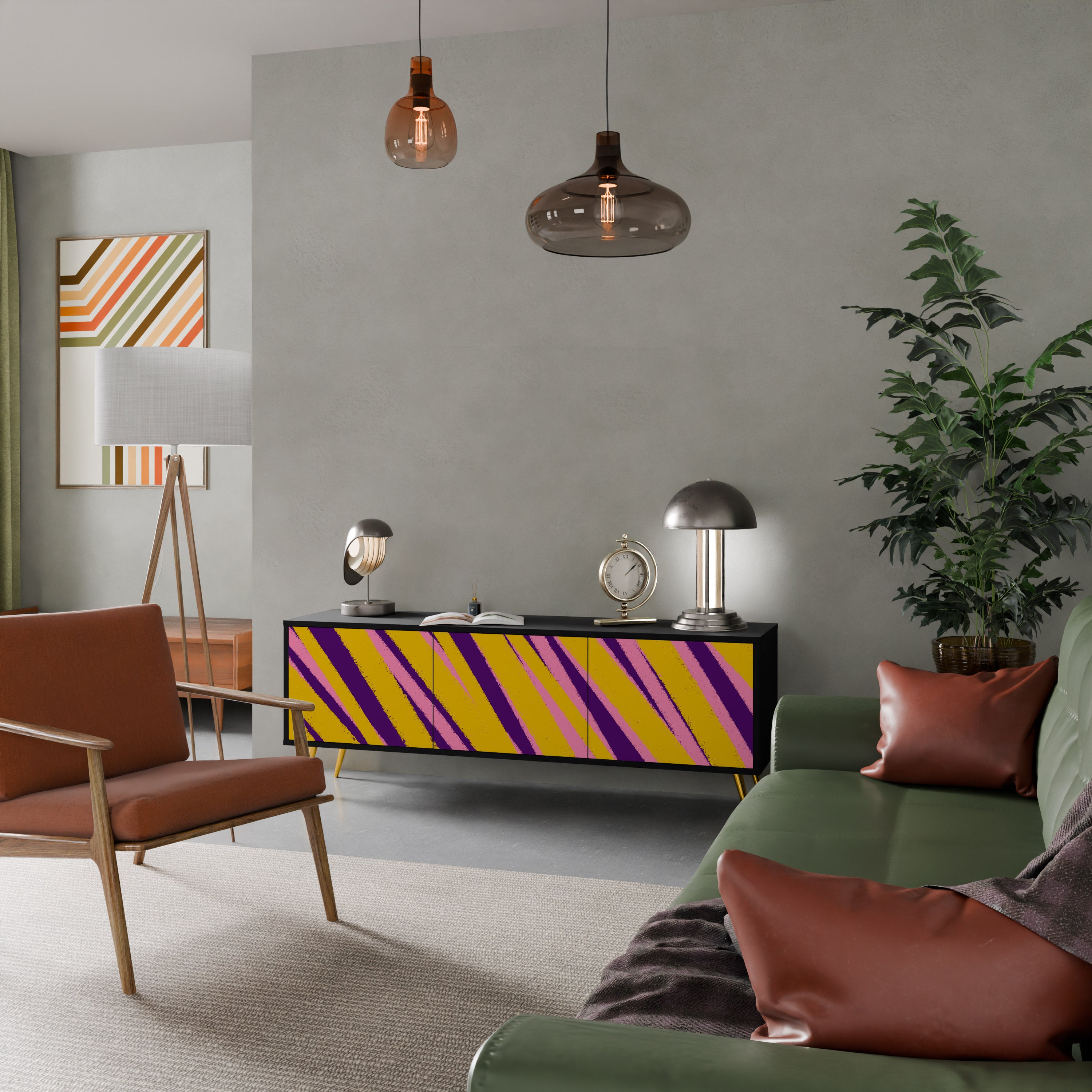 Los sueños se hacen realidad. Mueble de TV de 3 puertas con acabado negro.