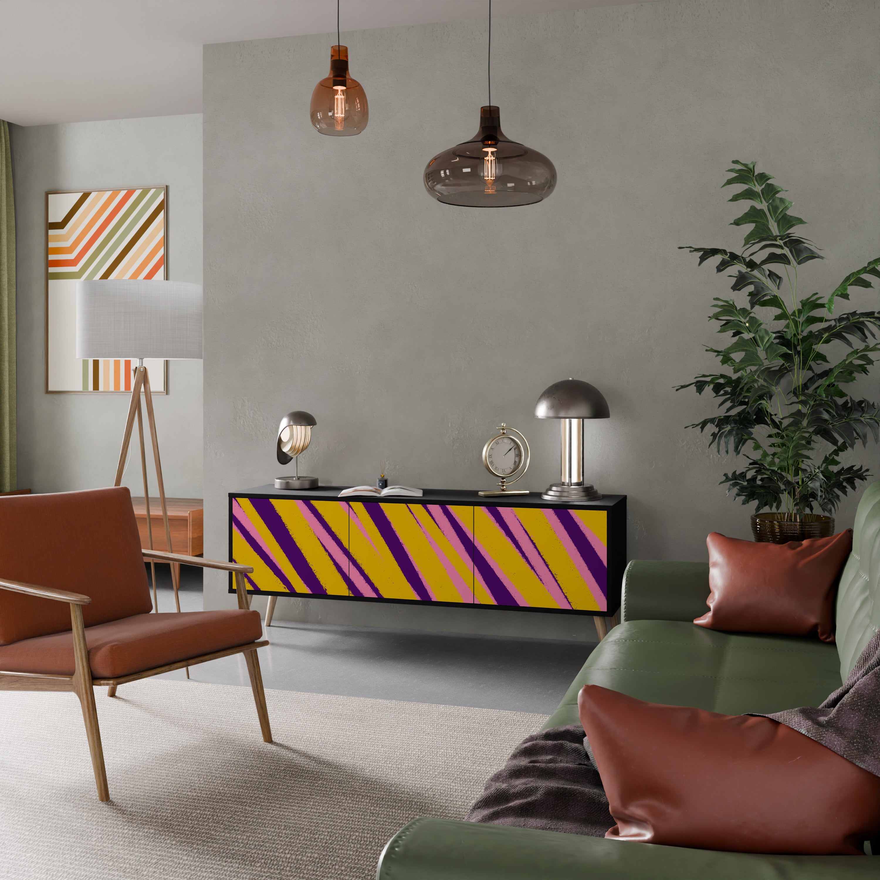 Los sueños se hacen realidad. Mueble de TV de 3 puertas con acabado negro.