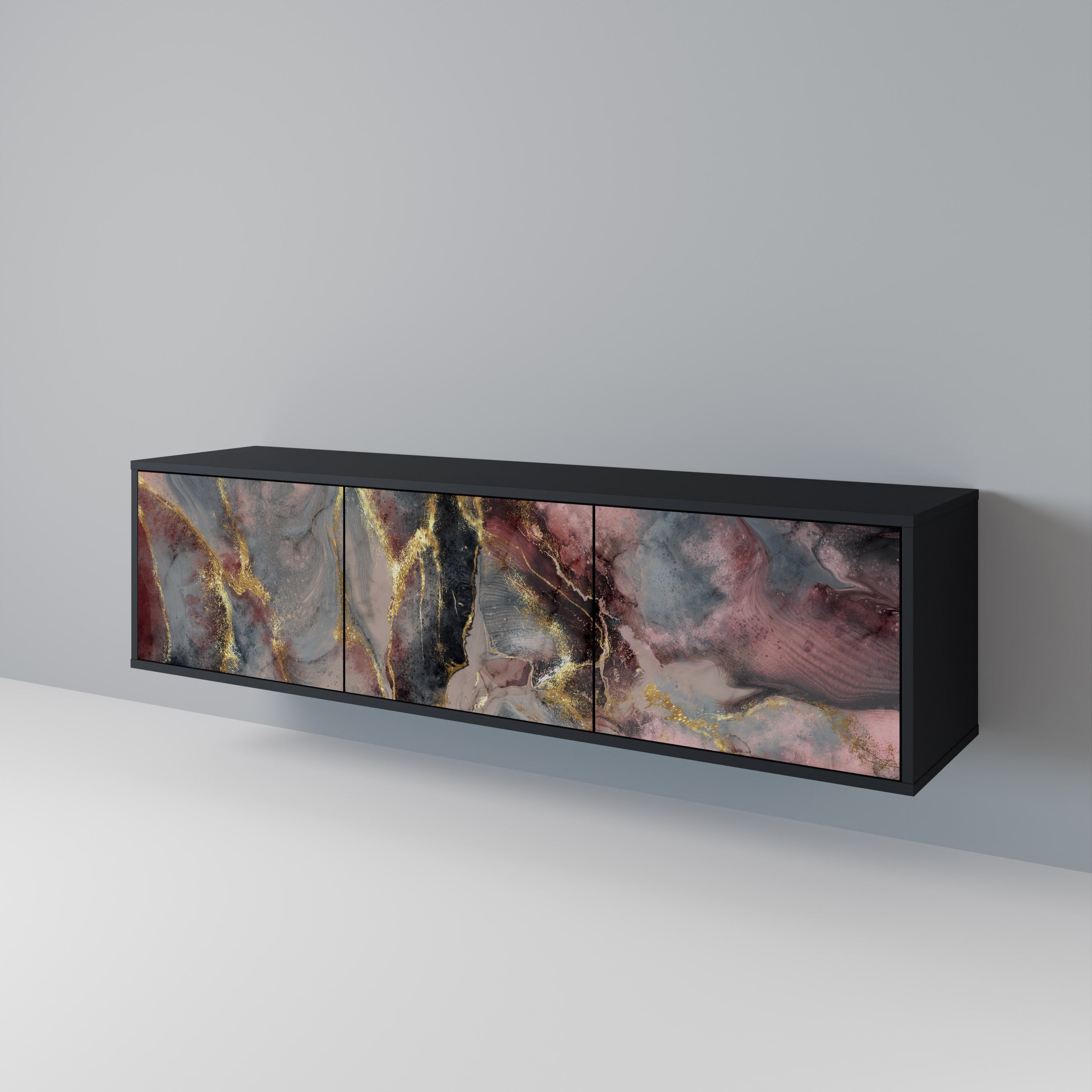Mueble de TV de 3 puertas GOLDEN TIDES con acabado negro