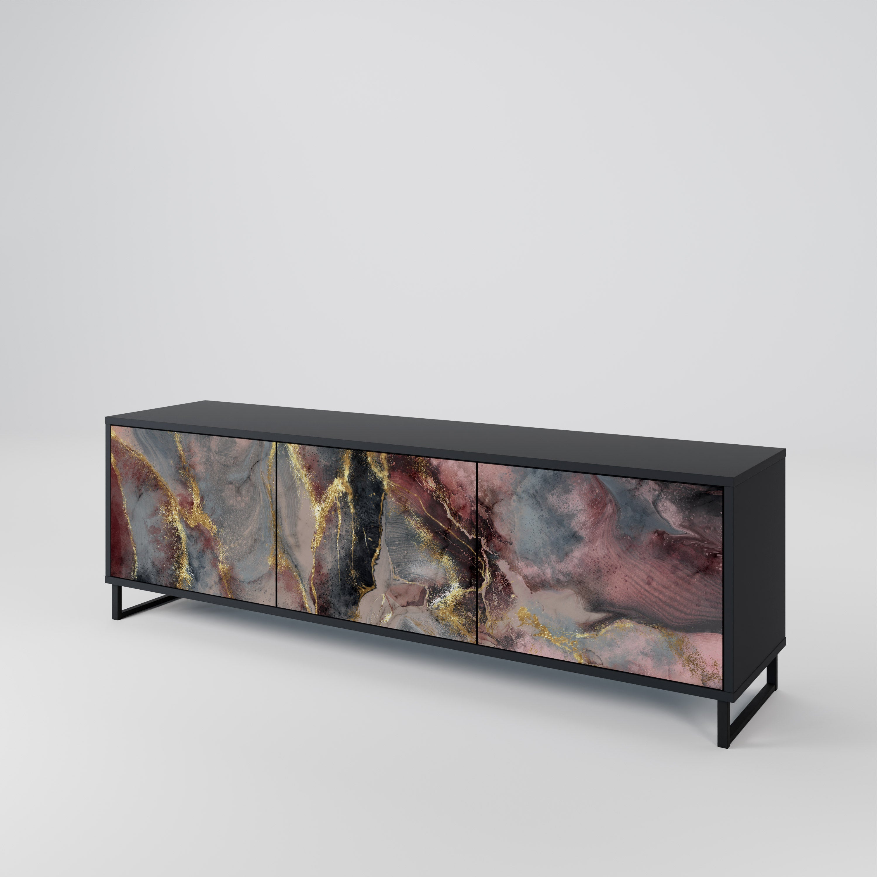 Mueble de TV de 3 puertas GOLDEN TIDES con acabado negro
