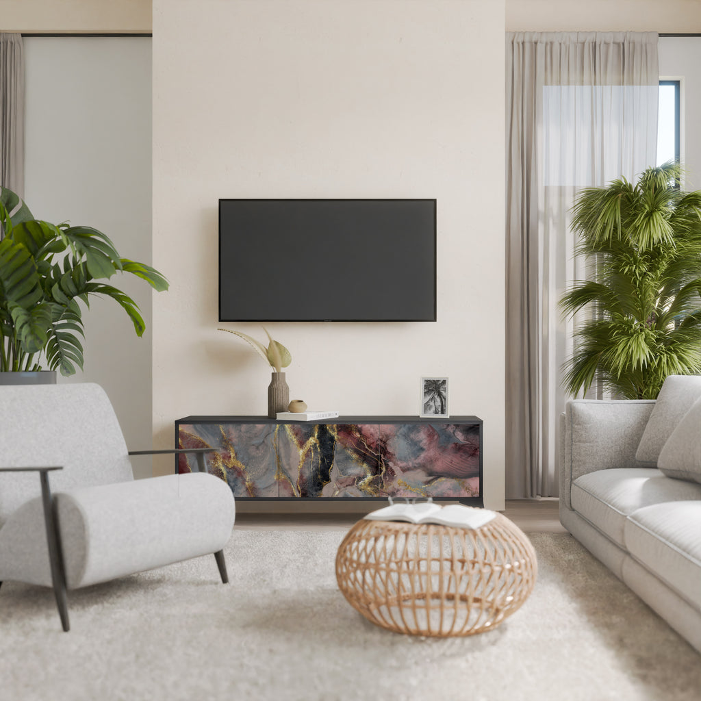 Mueble de TV de 3 puertas GOLDEN TIDES con acabado negro