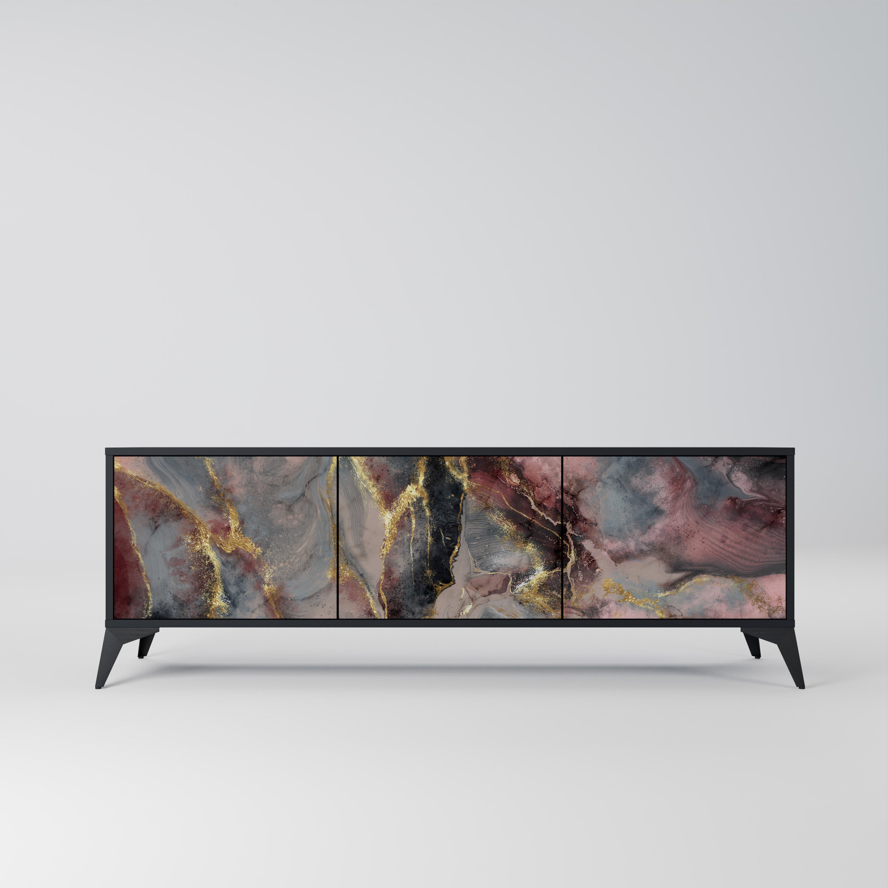 Mueble de TV de 3 puertas GOLDEN TIDES con acabado negro