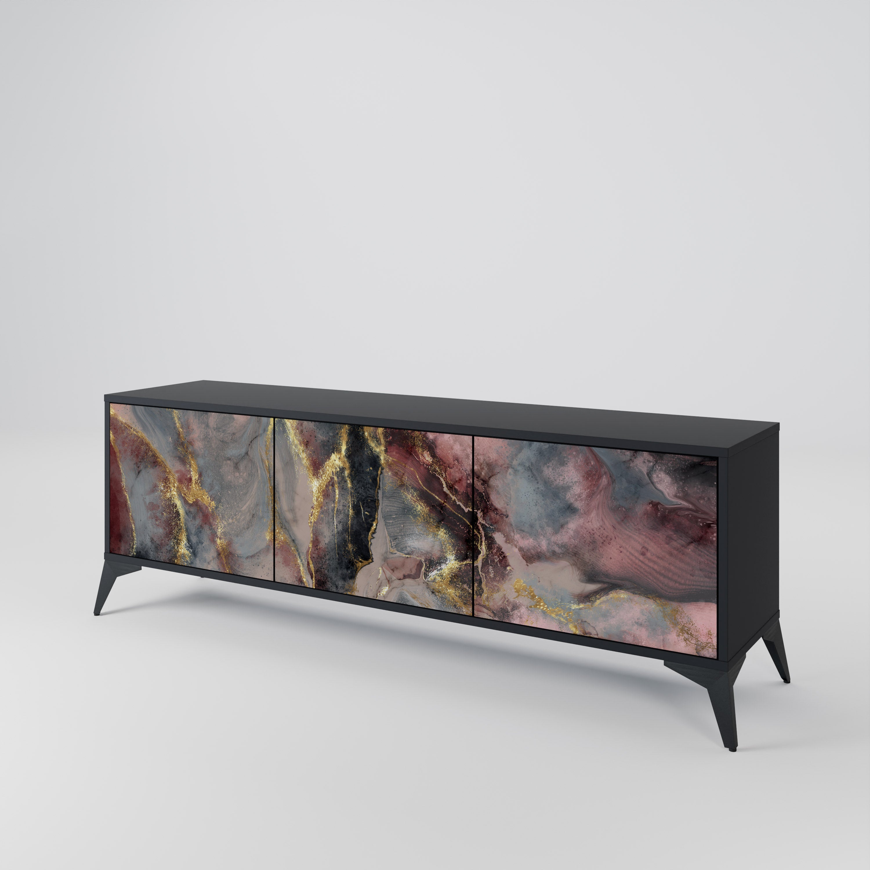 Mueble de TV de 3 puertas GOLDEN TIDES con acabado negro