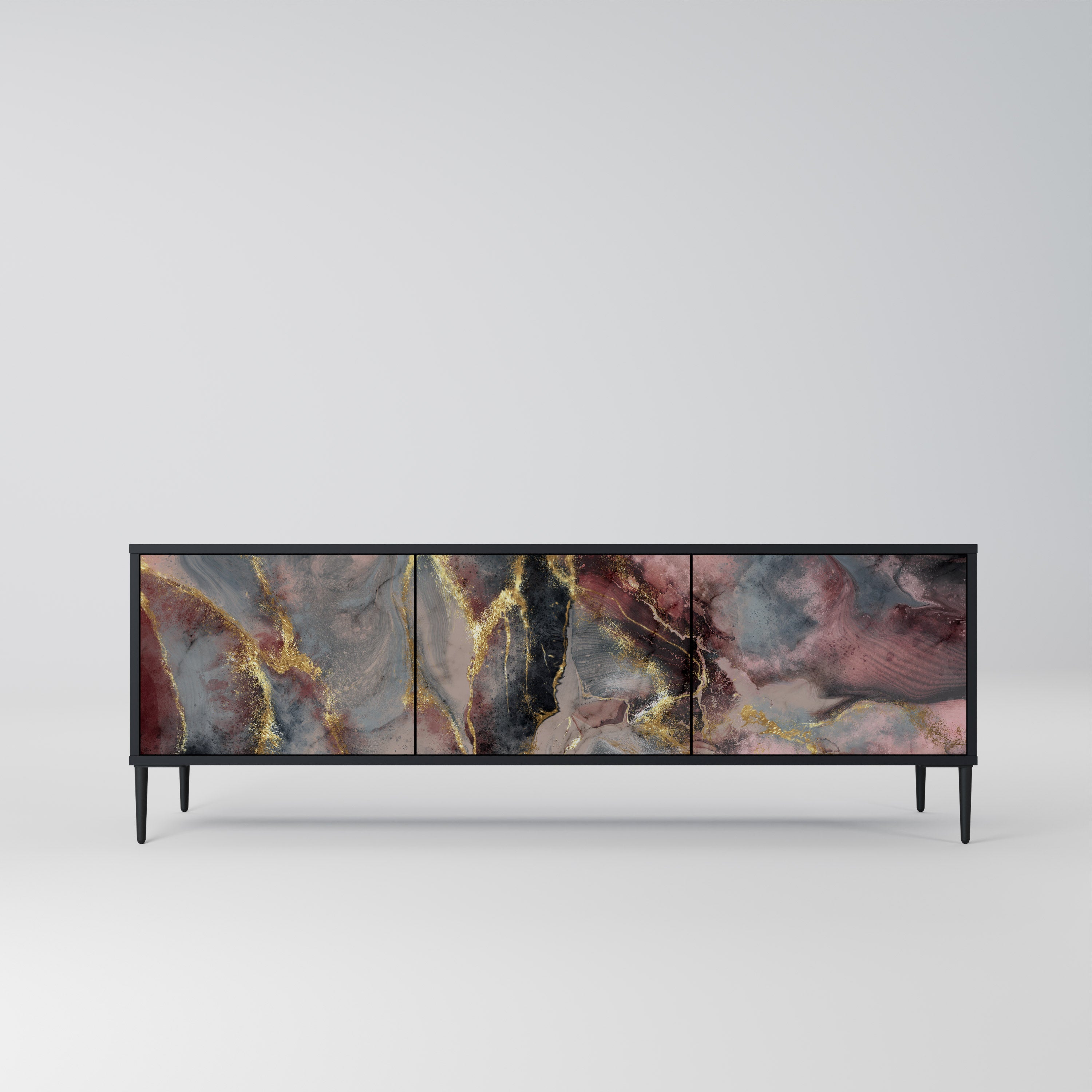 Mueble de TV de 3 puertas GOLDEN TIDES con acabado negro