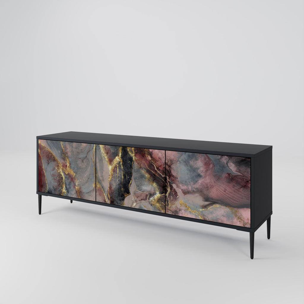 Mueble de TV de 3 puertas GOLDEN TIDES con acabado negro