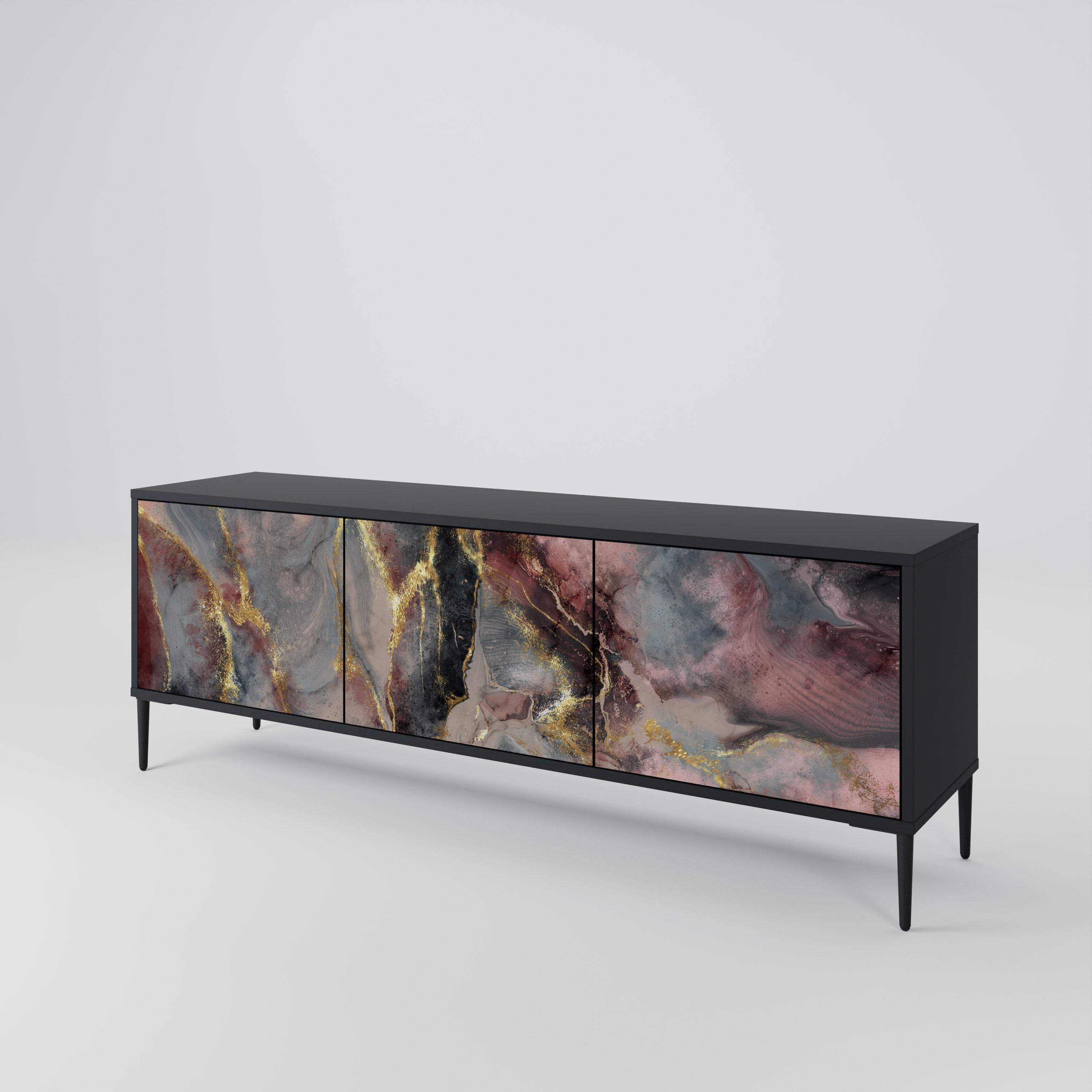 Mueble de TV de 3 puertas GOLDEN TIDES con acabado negro