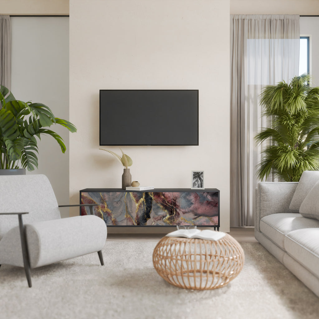 Mueble de TV de 3 puertas GOLDEN TIDES con acabado negro