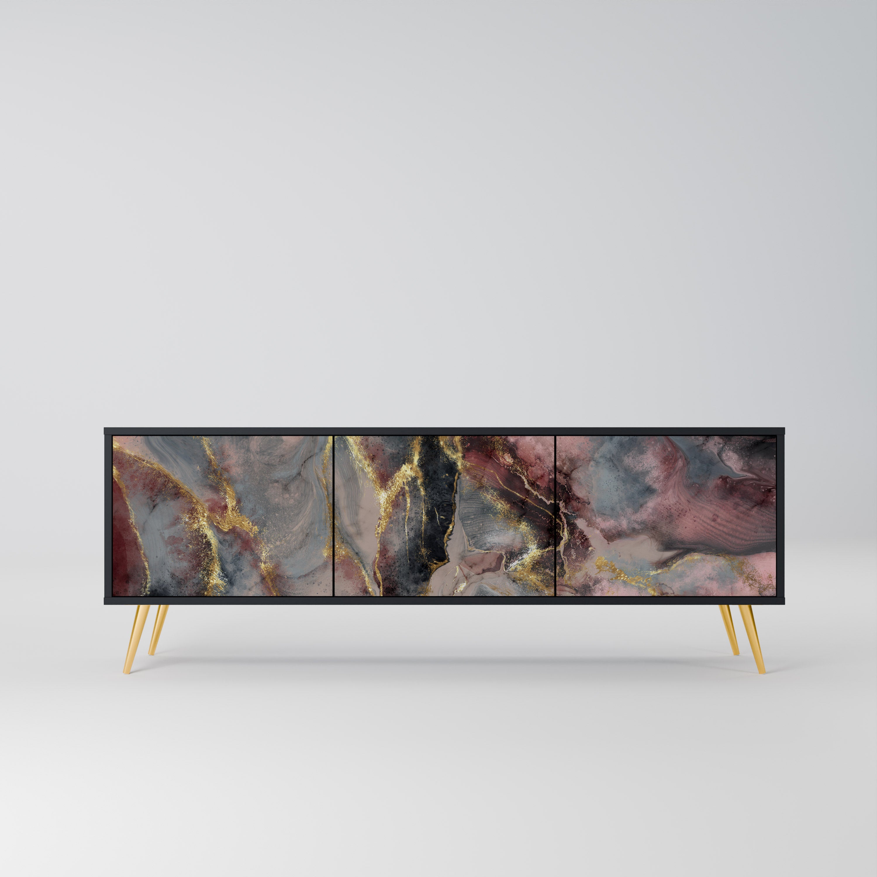 Mueble de TV de 3 puertas GOLDEN TIDES con acabado negro