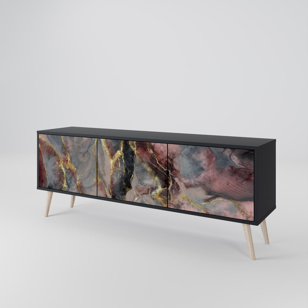 Mueble de TV de 3 puertas GOLDEN TIDES con acabado negro