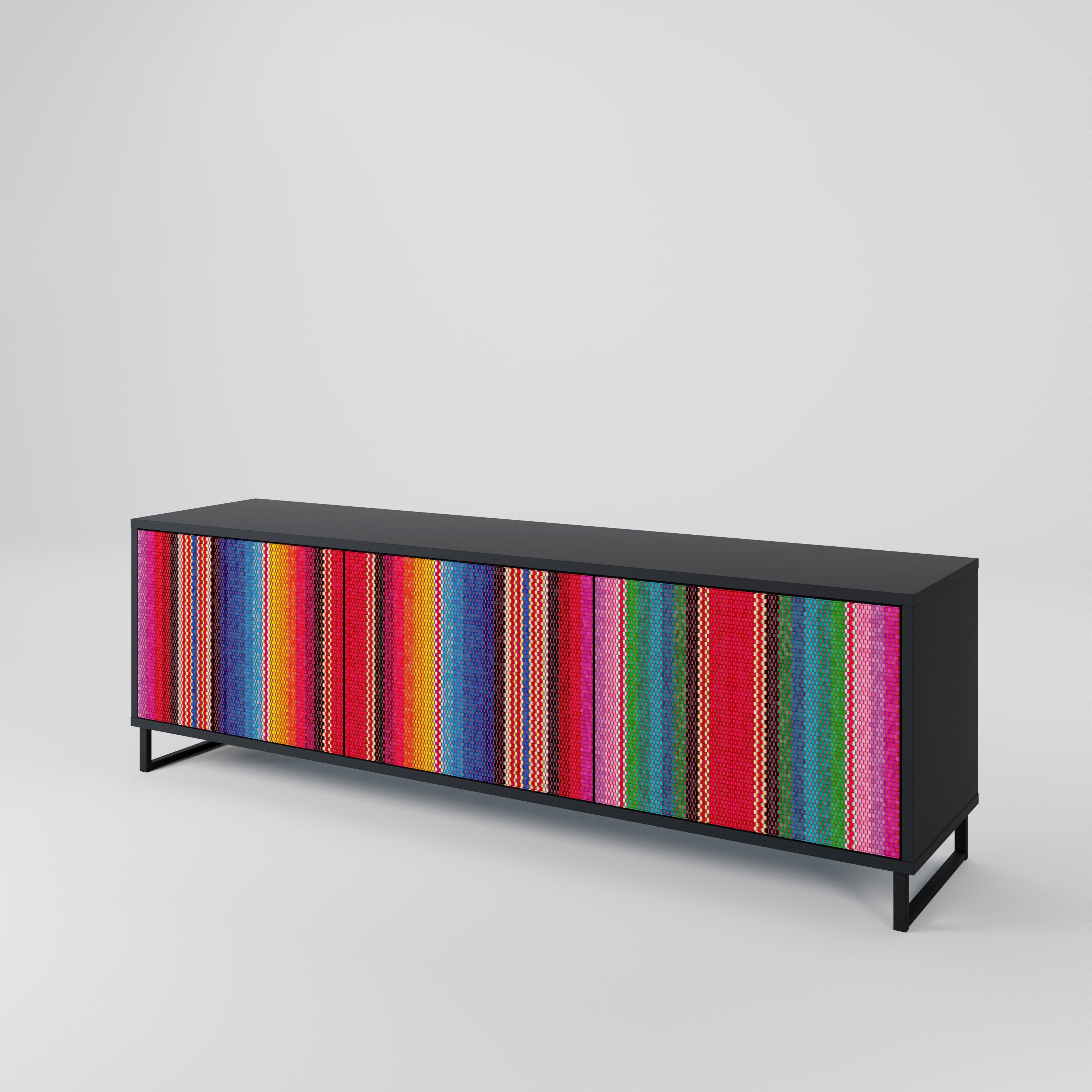 ETHNIC MEXICAN 3-Door TV Stand in Black Finish