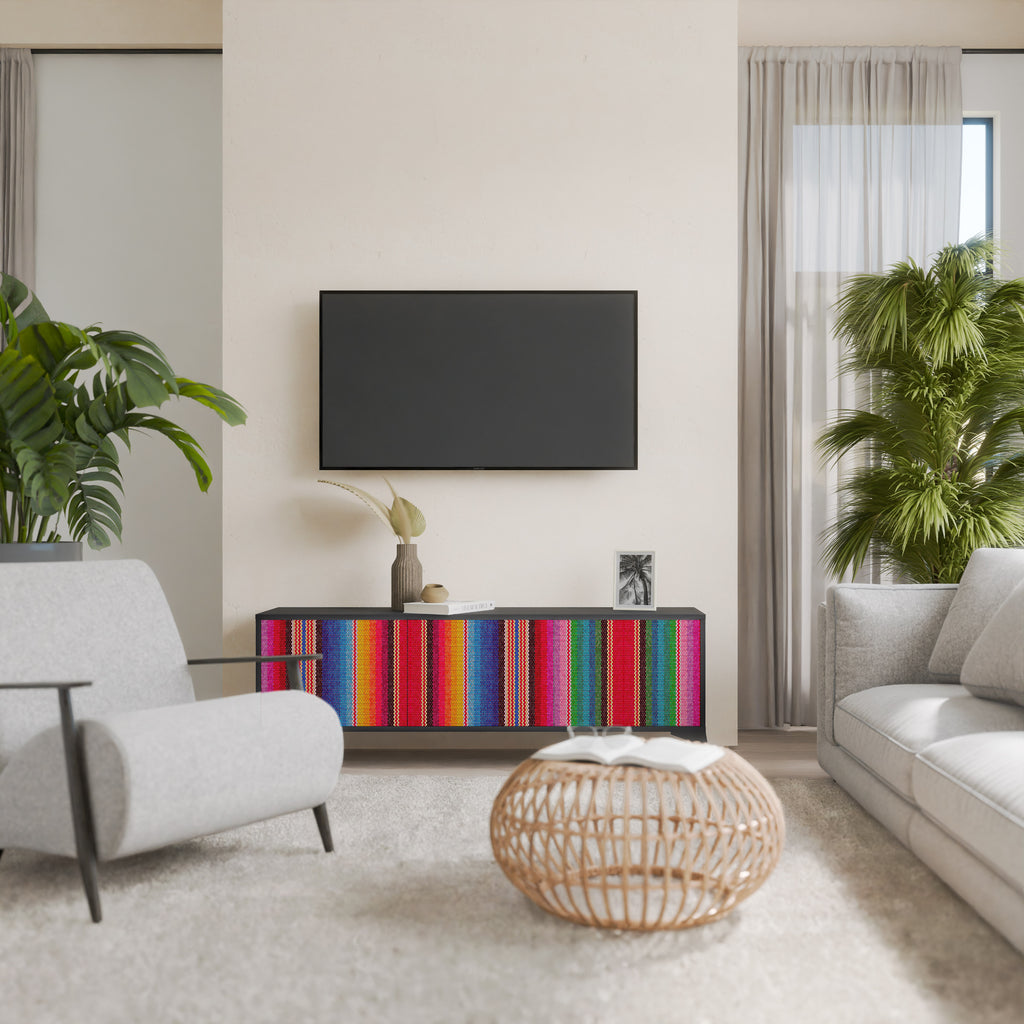 ETHNIC MEXICAN 3-Door TV Stand in Black Finish