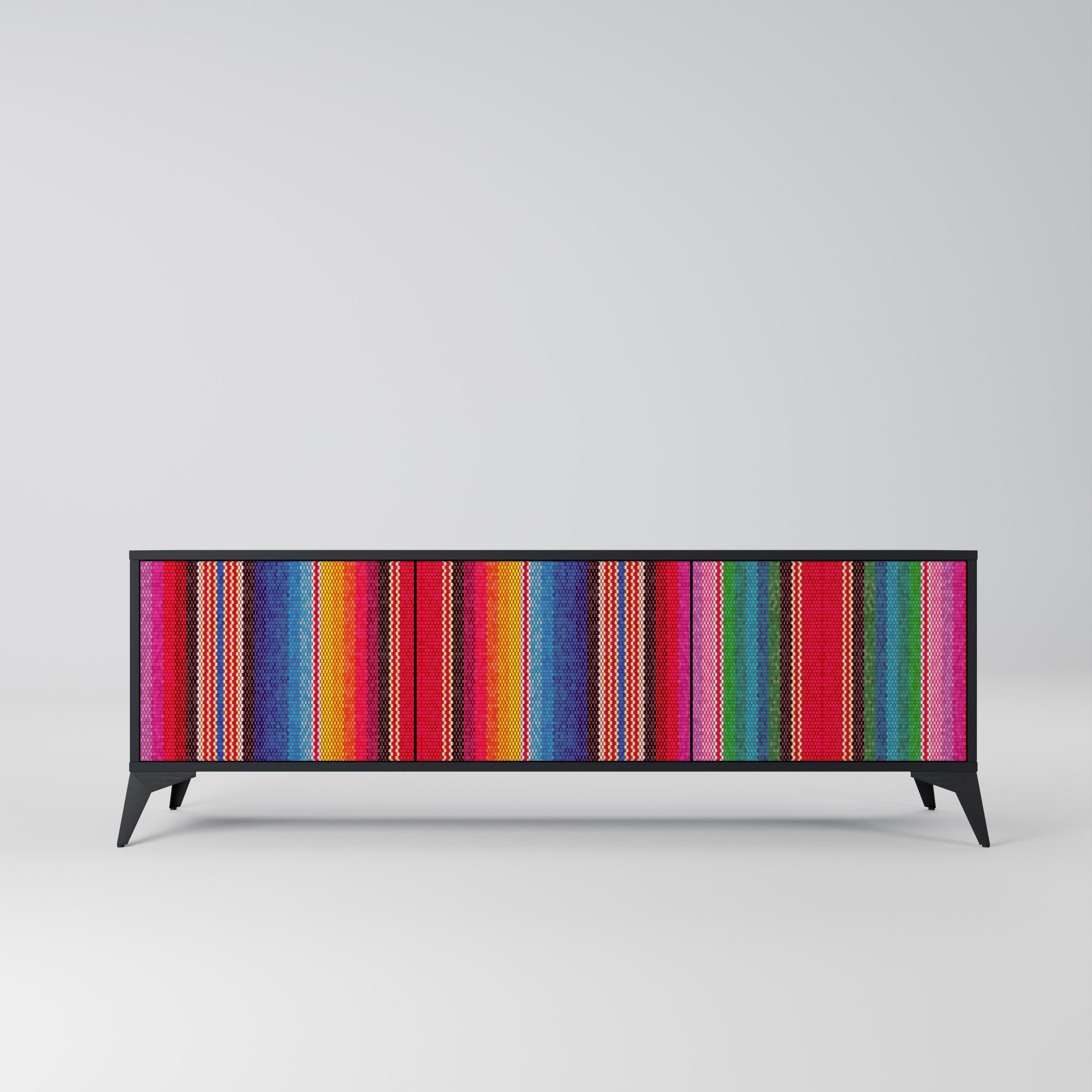 ETHNIC MEXICAN 3-Door TV Stand in Black Finish