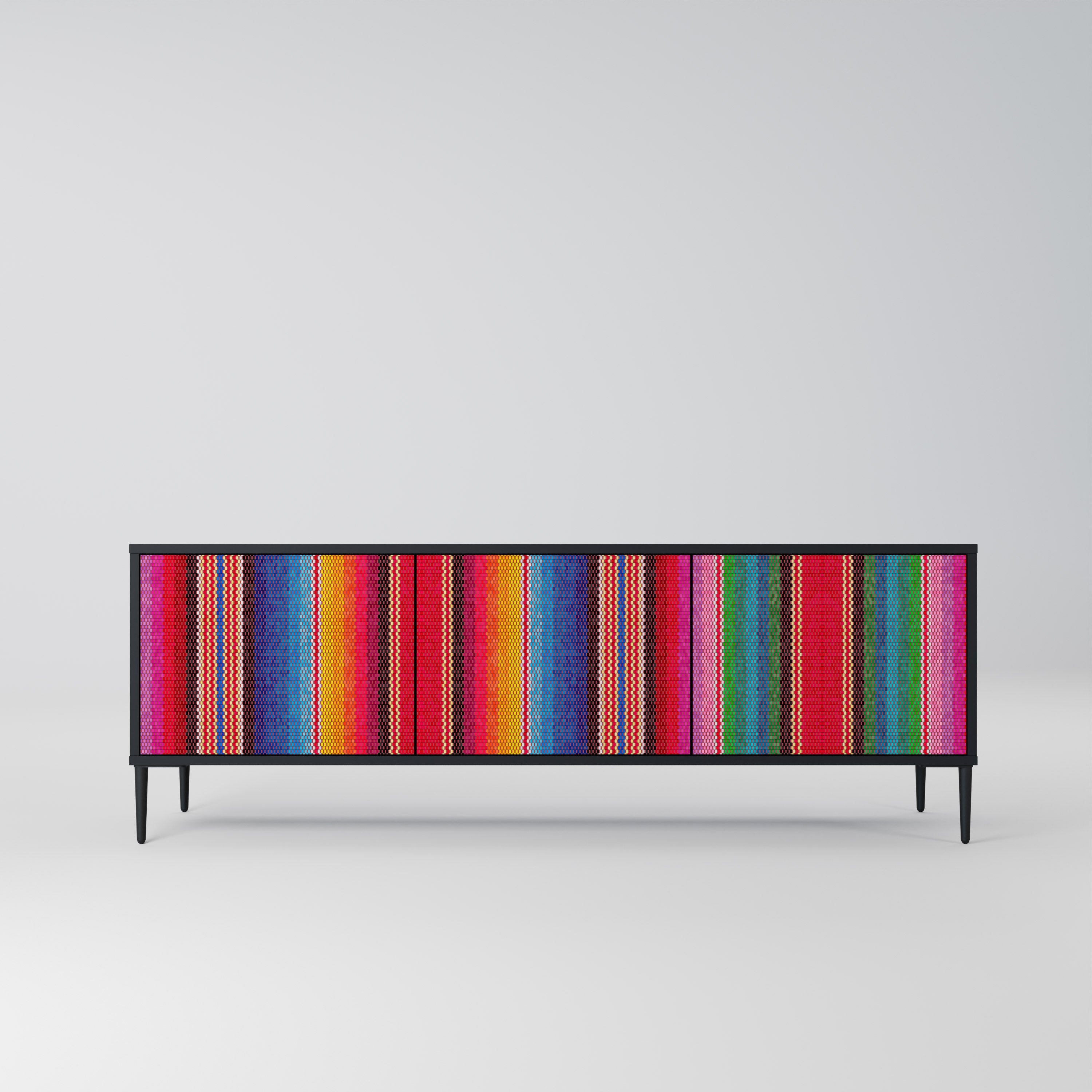 ETHNIC MEXICAN 3-Door TV Stand in Black Finish