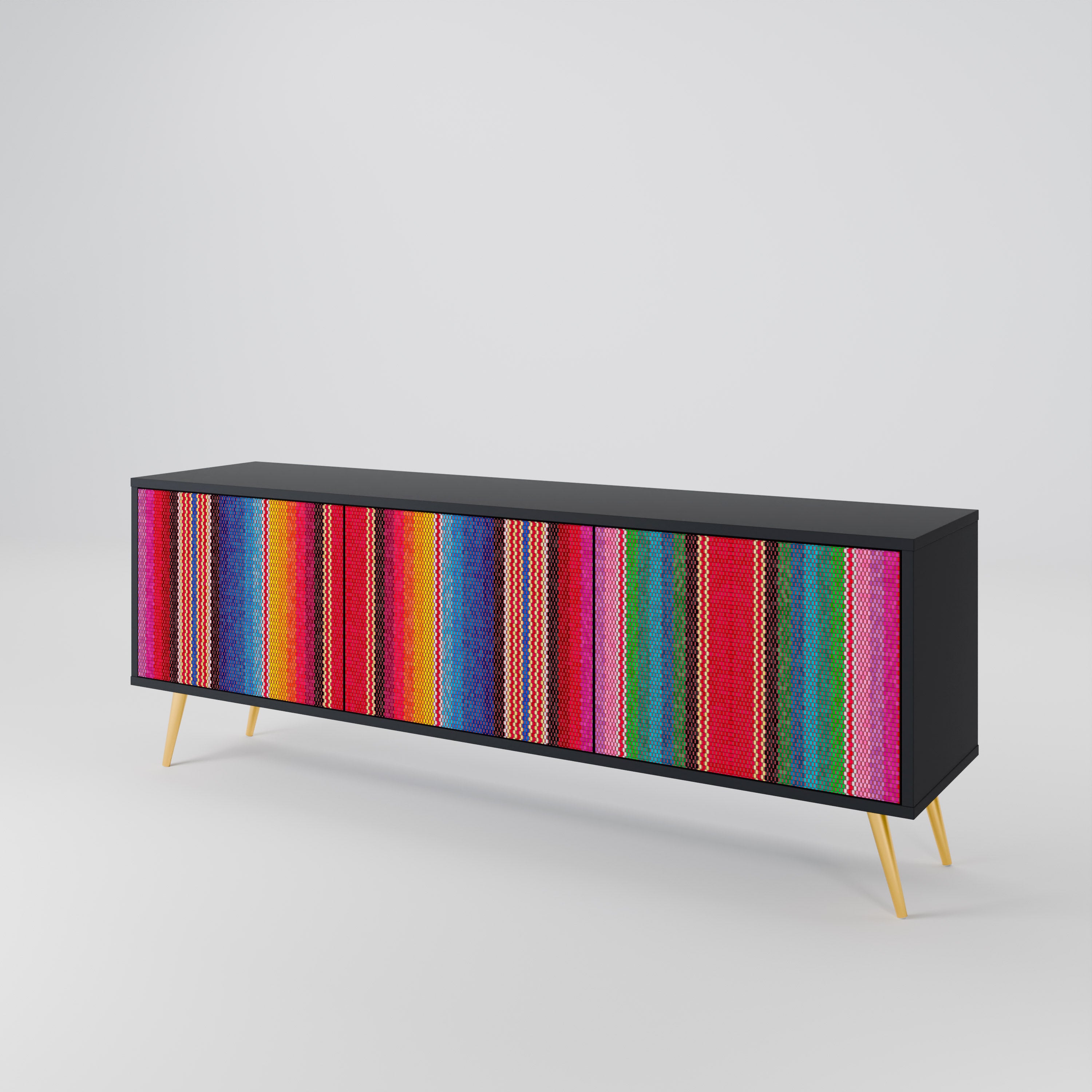 ETHNIC MEXICAN 3-Door TV Stand in Black Finish