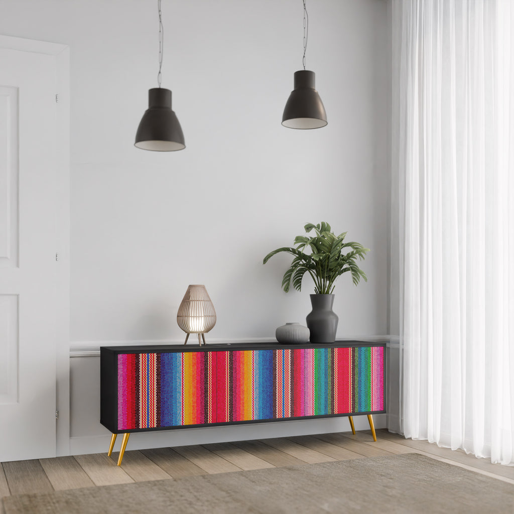 ETHNIC MEXICAN 3-Door TV Stand in Black Finish