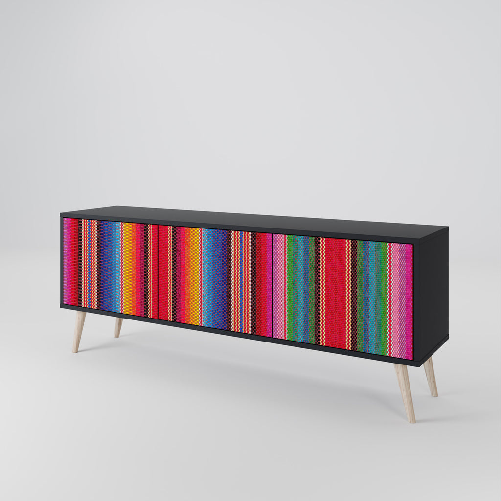 ETHNIC MEXICAN 3-Door TV Stand in Black Finish