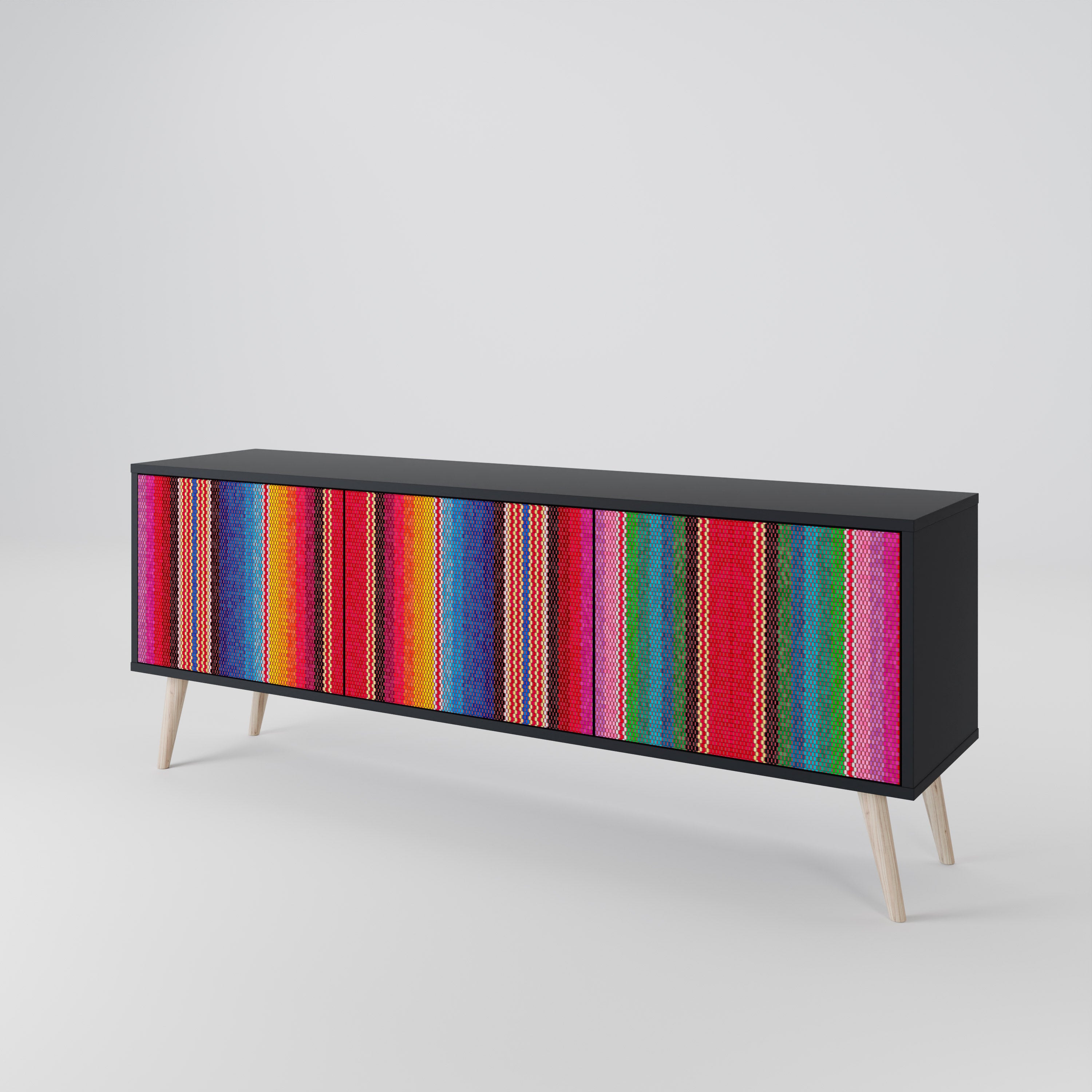 ETHNIC MEXICAN 3-Door TV Stand in Black Finish