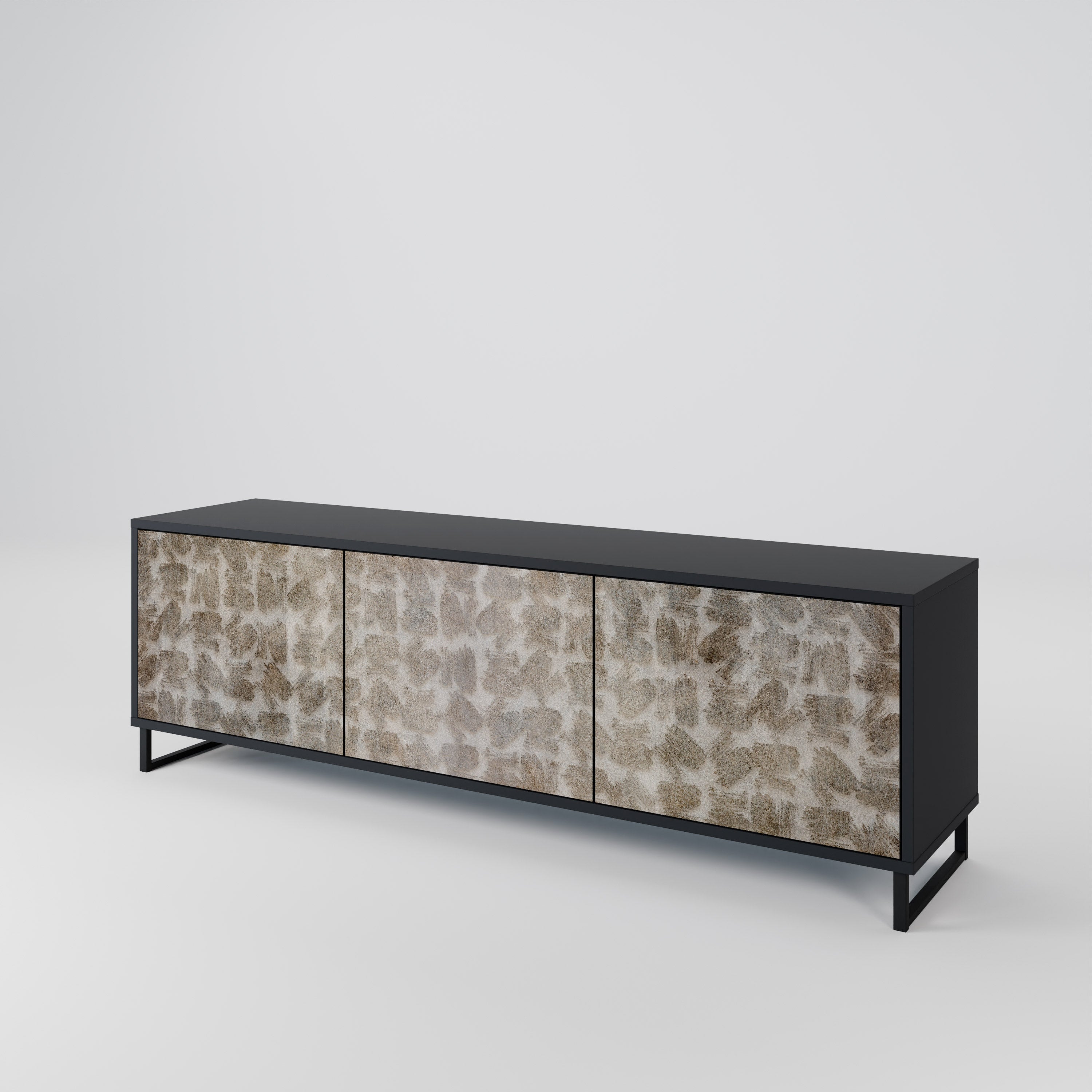 SLIGHTLY BLURRED 3-Door TV Stand in Black Finish