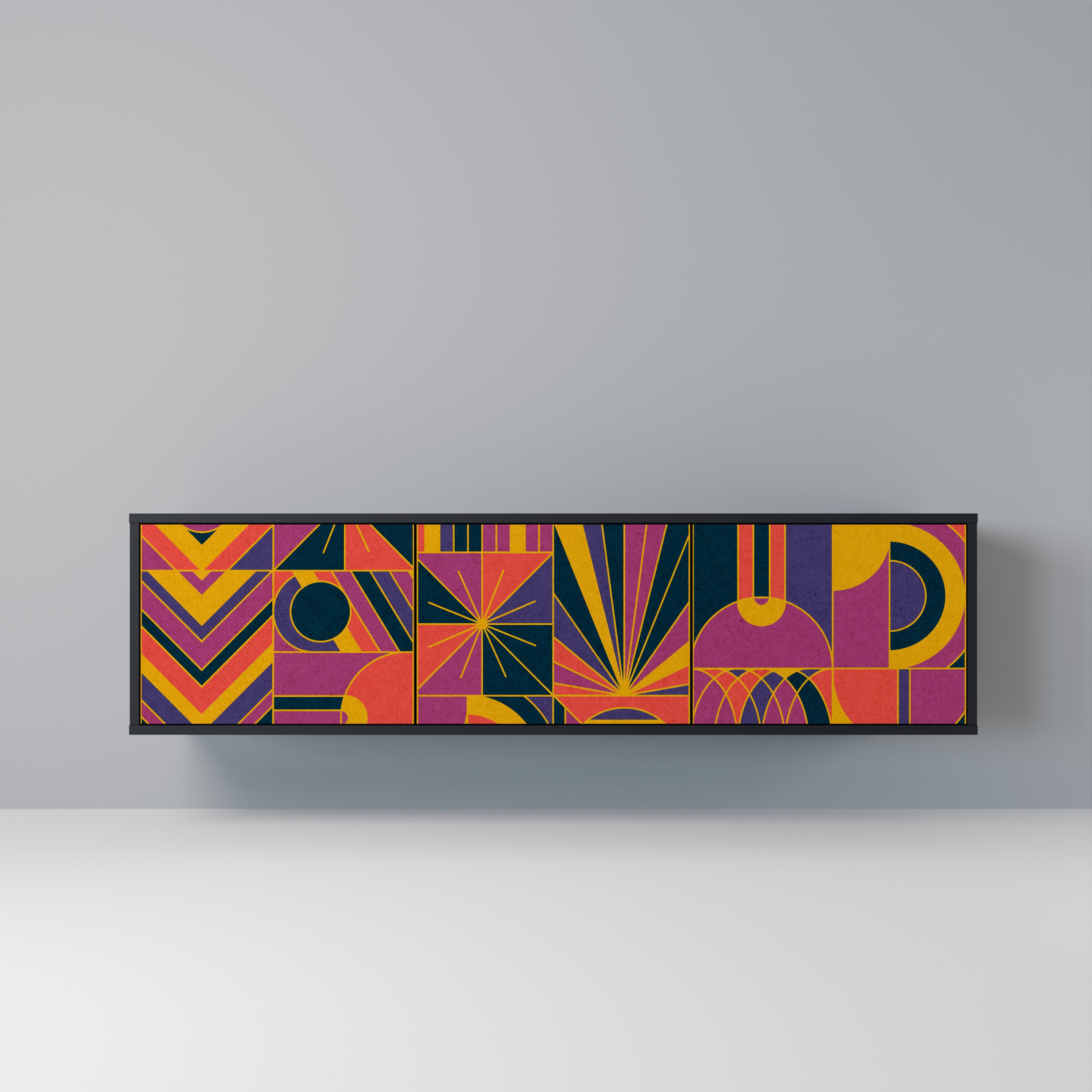 ELECTRIC PATTERNS 3-Door TV Stand in Black Finish