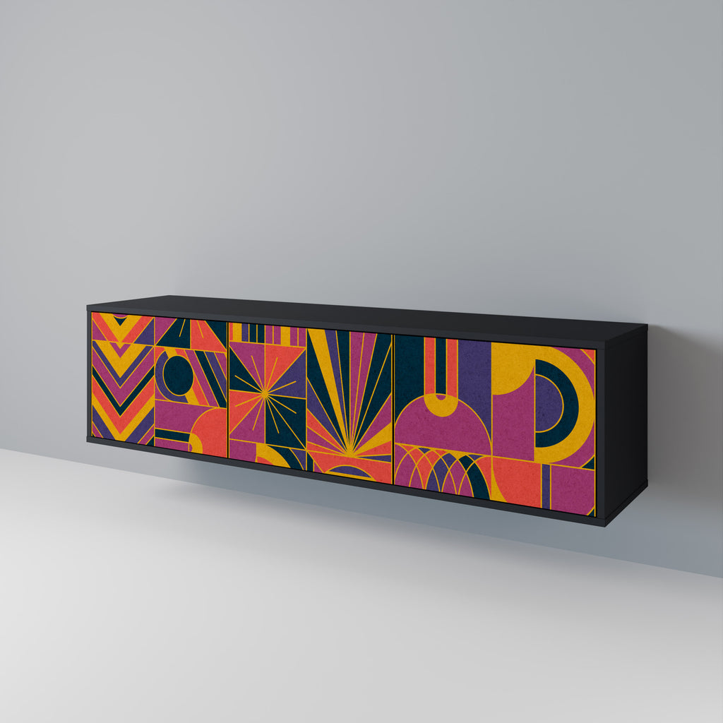 ELECTRIC PATTERNS 3-Door TV Stand in Black Finish