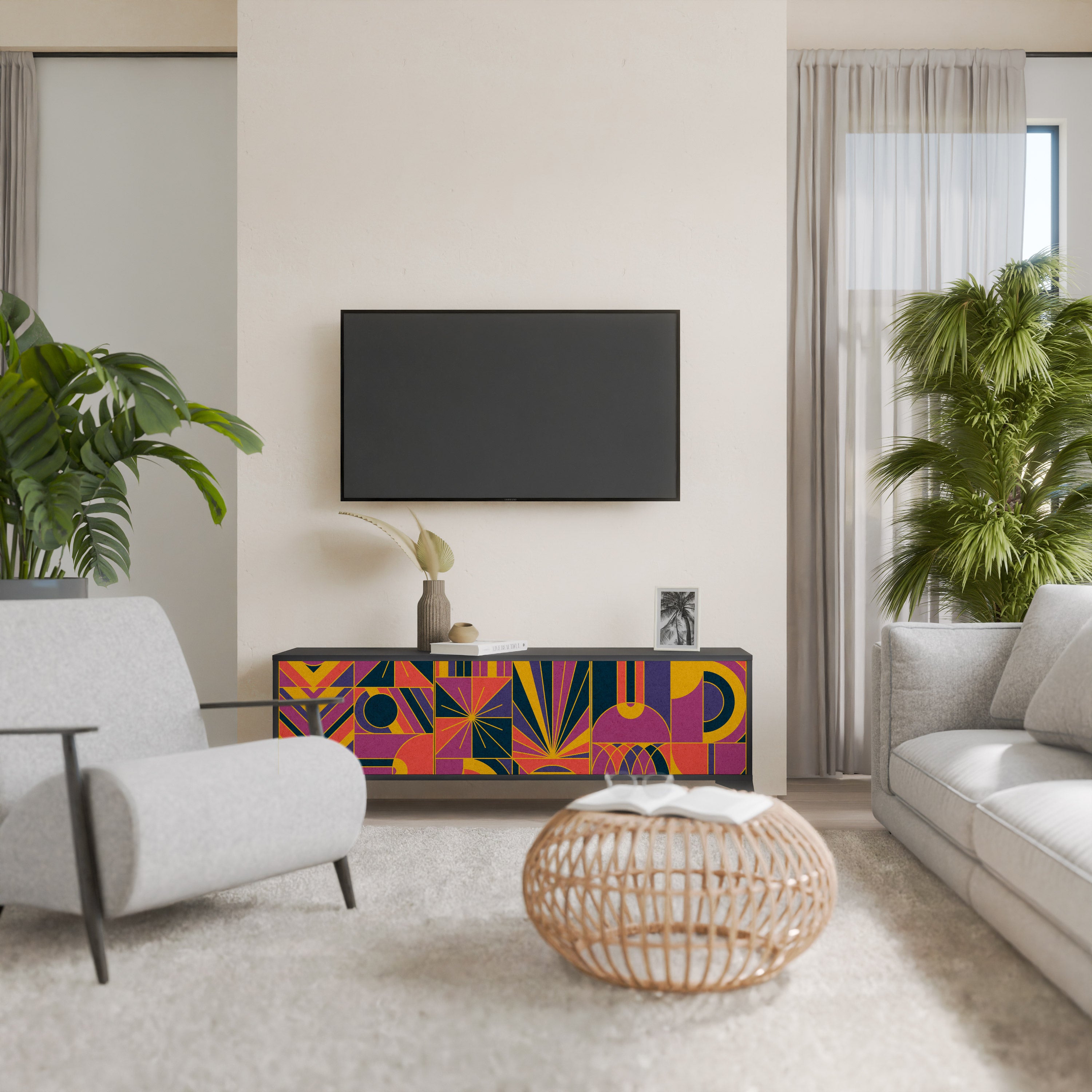 ELECTRIC PATTERNS 3-Door TV Stand in Black Finish