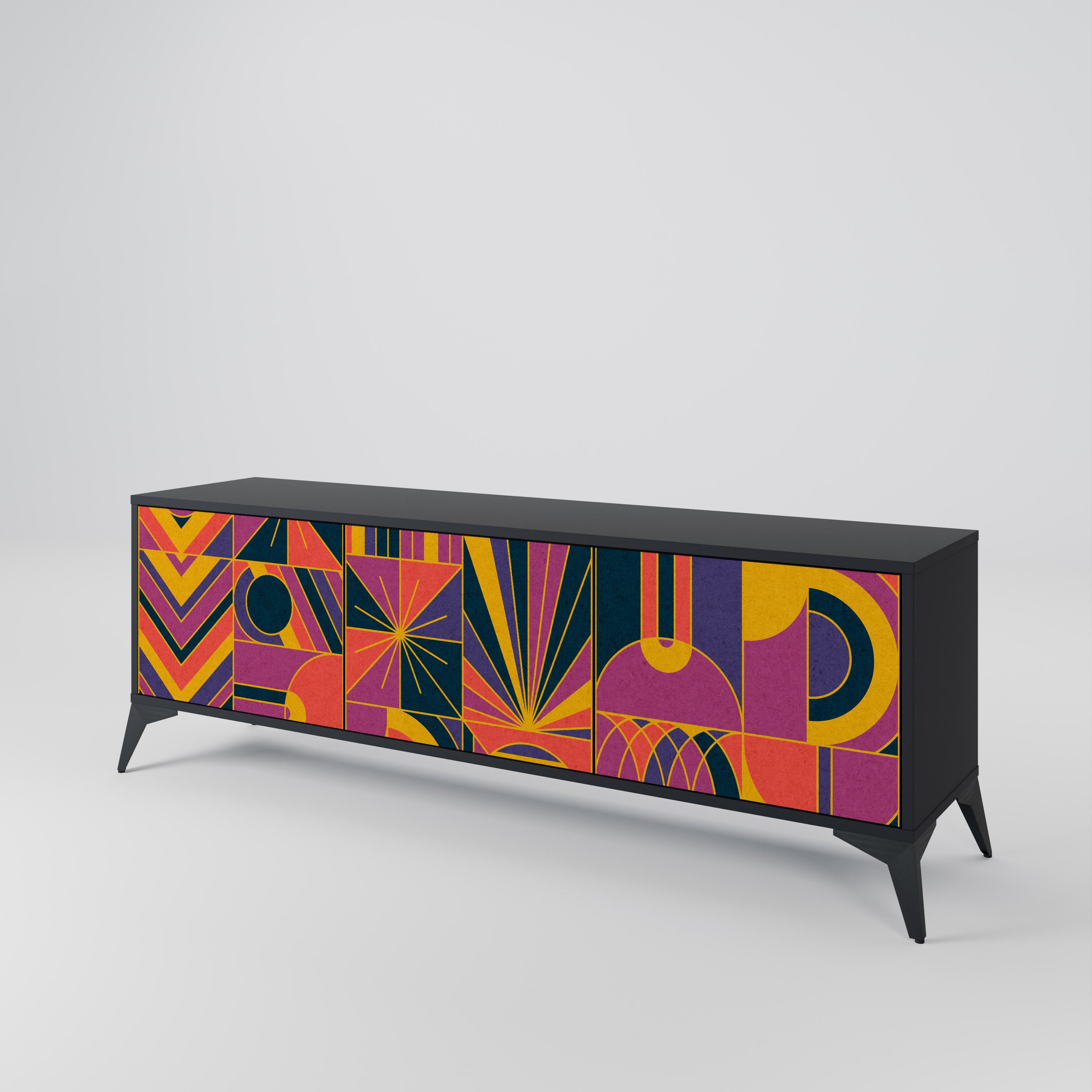ELECTRIC PATTERNS 3-Door TV Stand in Black Finish