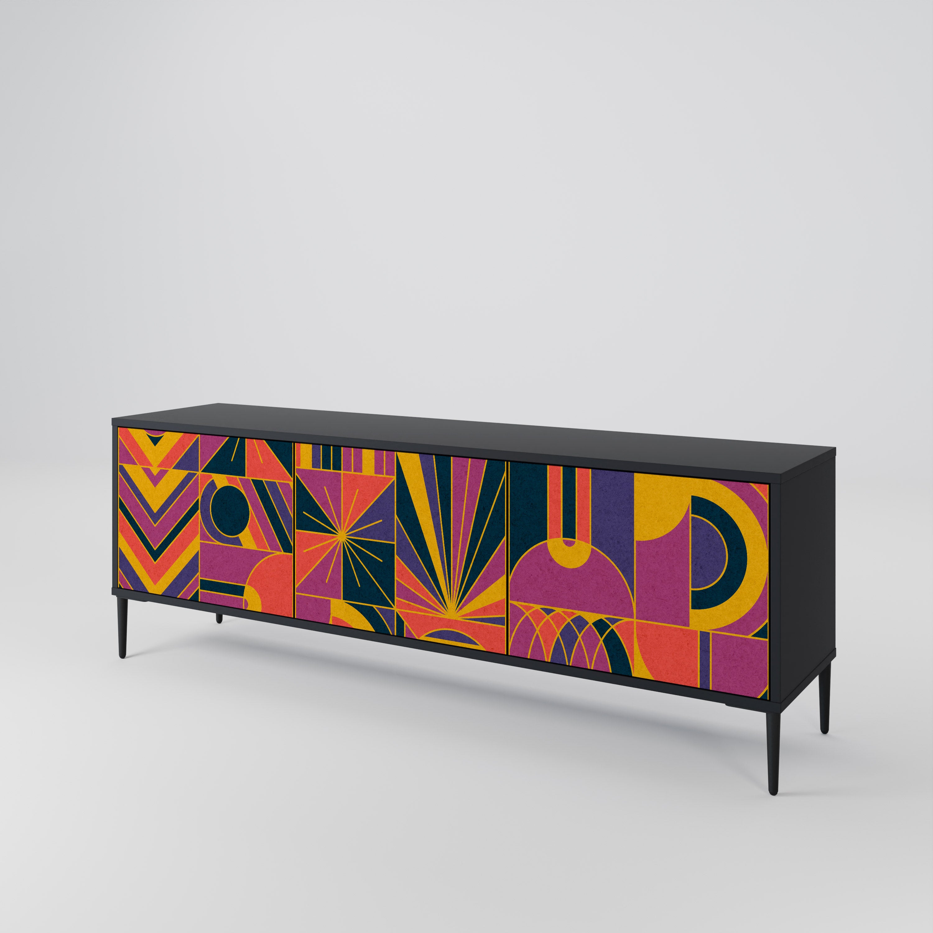 ELECTRIC PATTERNS 3-Door TV Stand in Black Finish