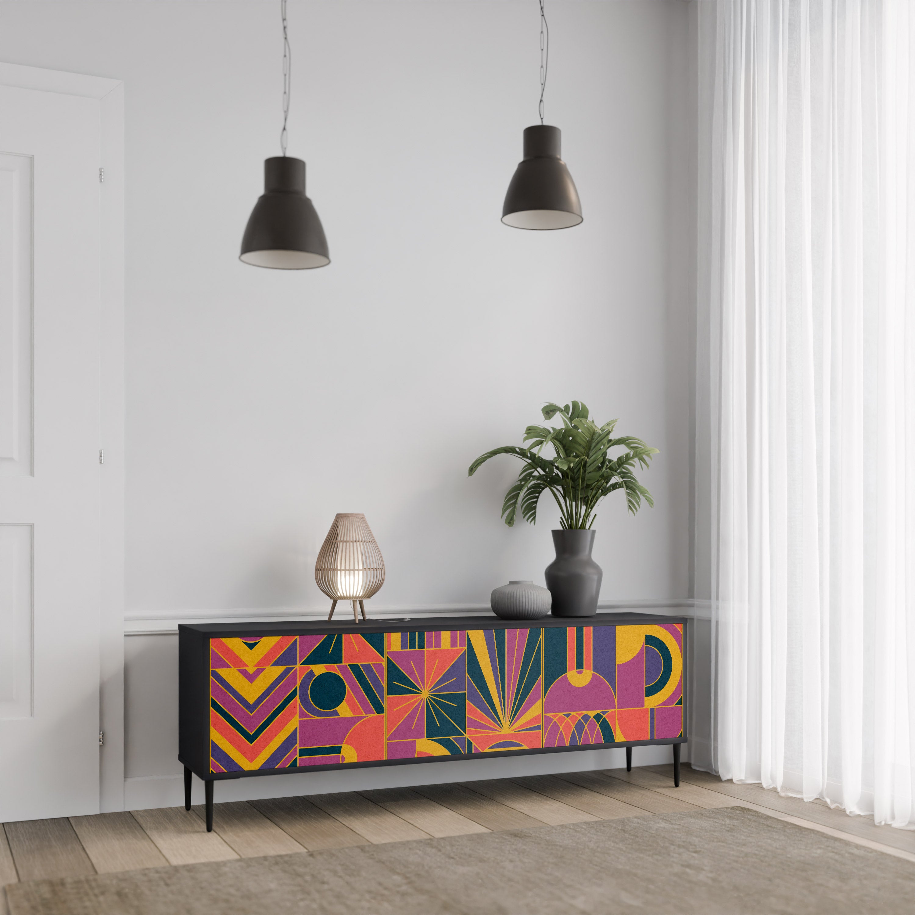 ELECTRIC PATTERNS 3-Door TV Stand in Black Finish