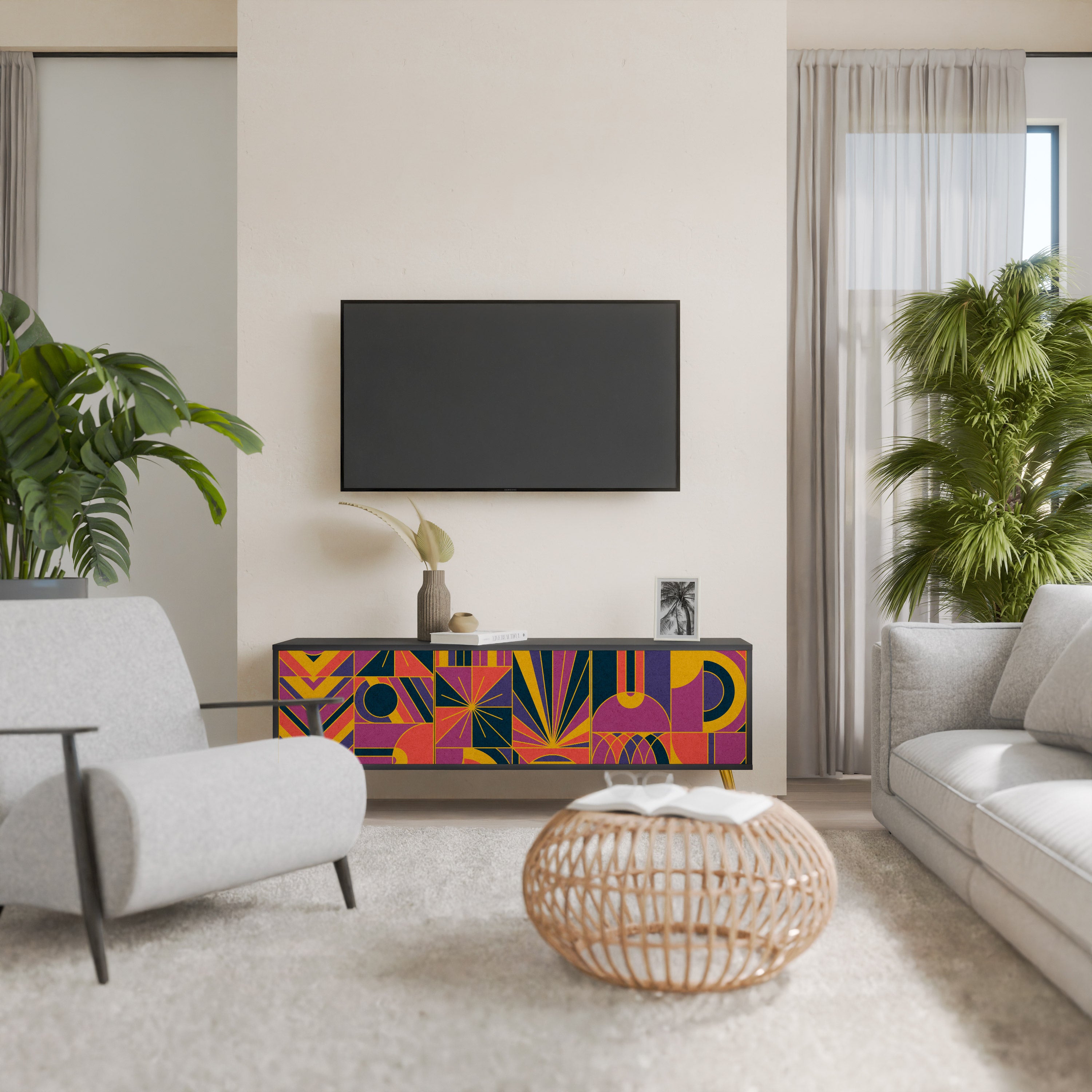 ELECTRIC PATTERNS 3-Door TV Stand in Black Finish