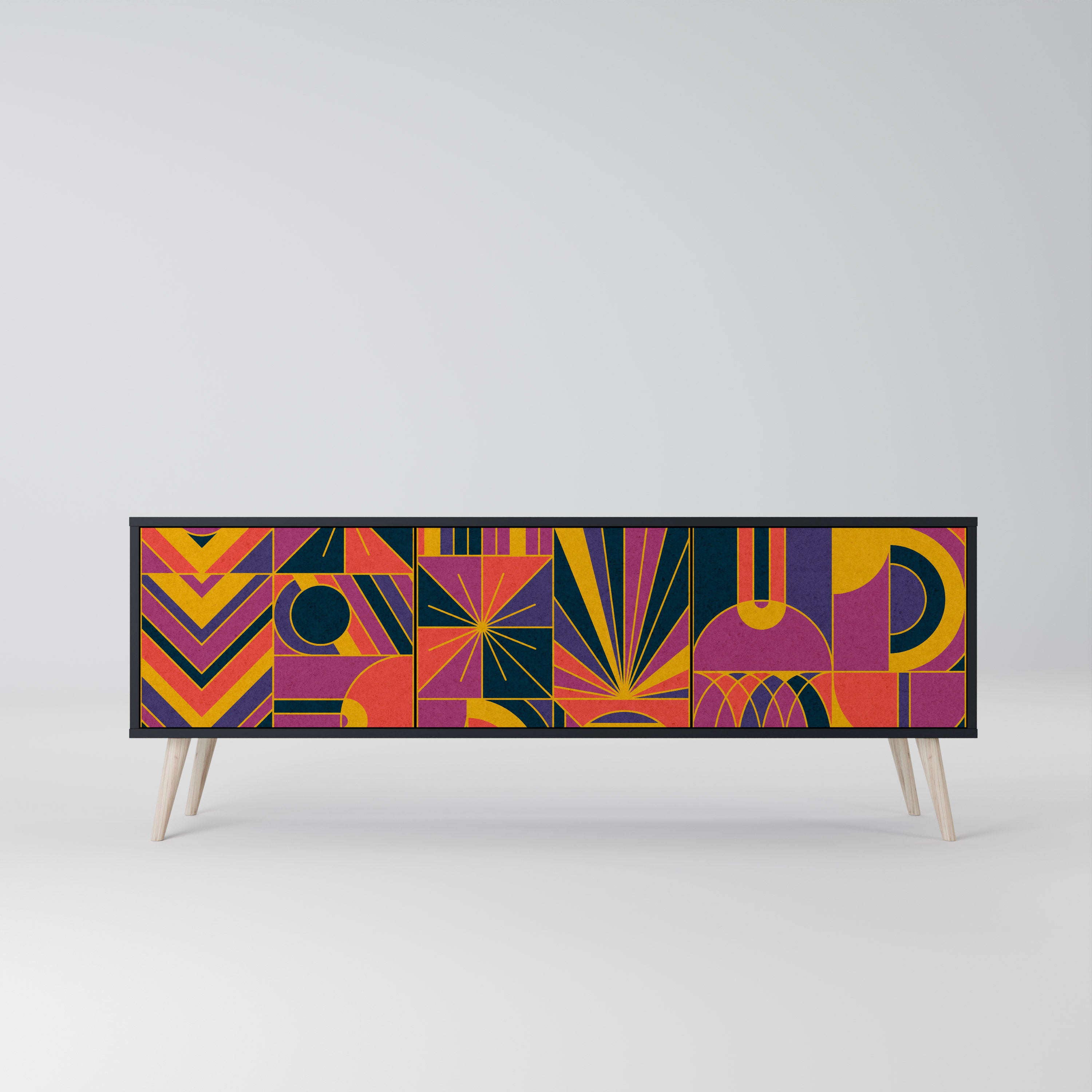 ELECTRIC PATTERNS 3-Door TV Stand in Black Finish