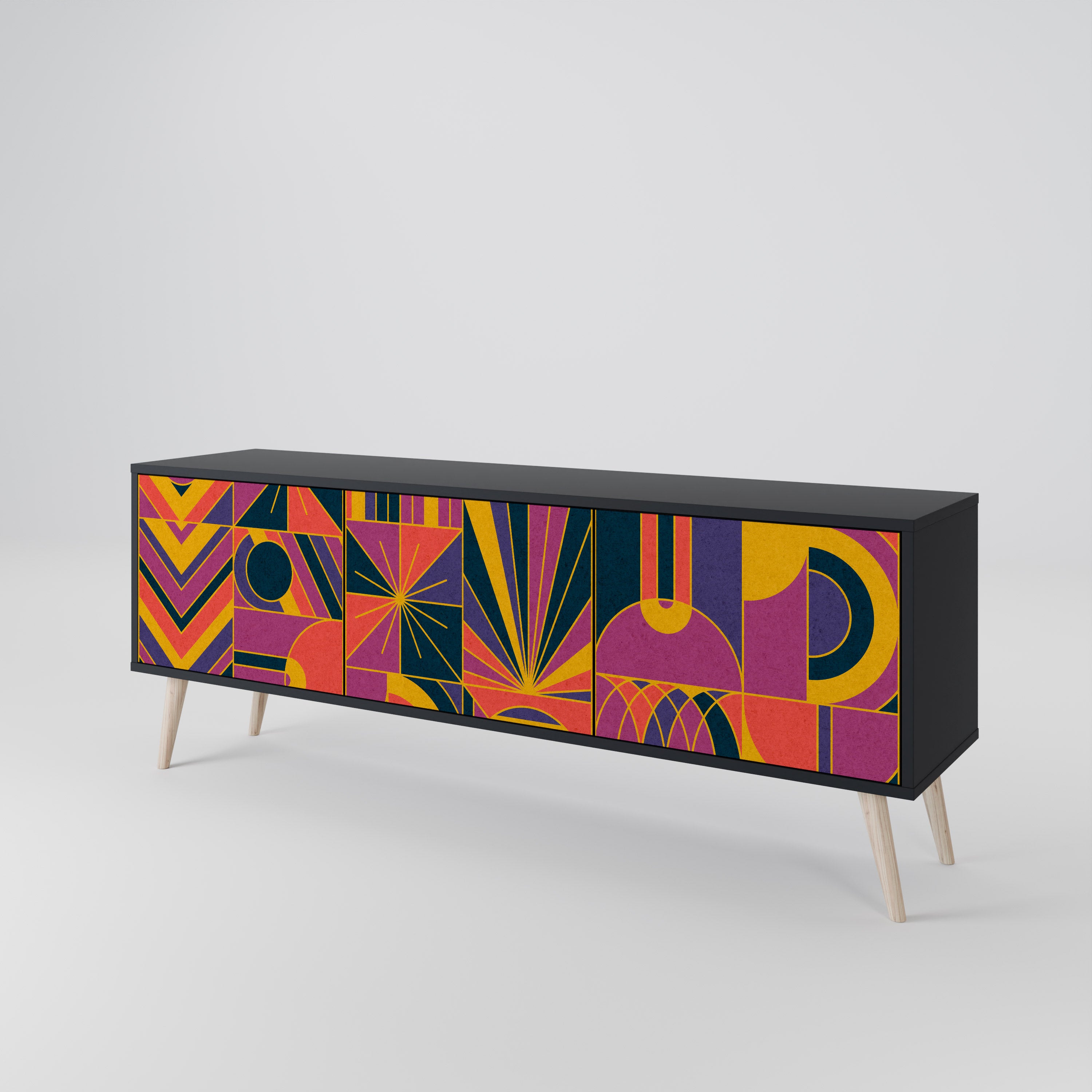 ELECTRIC PATTERNS 3-Door TV Stand in Black Finish