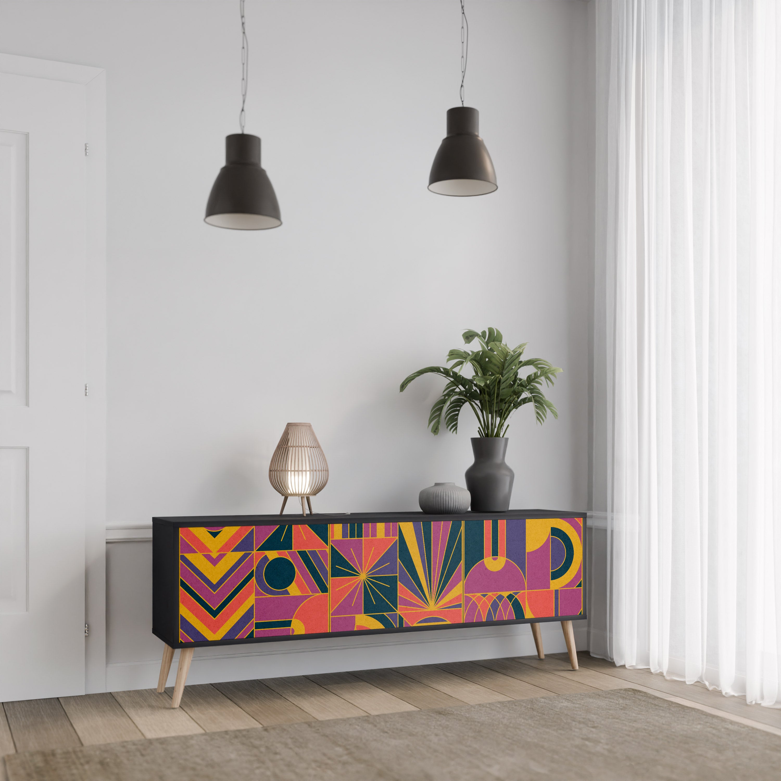 ELECTRIC PATTERNS 3-Door TV Stand in Black Finish