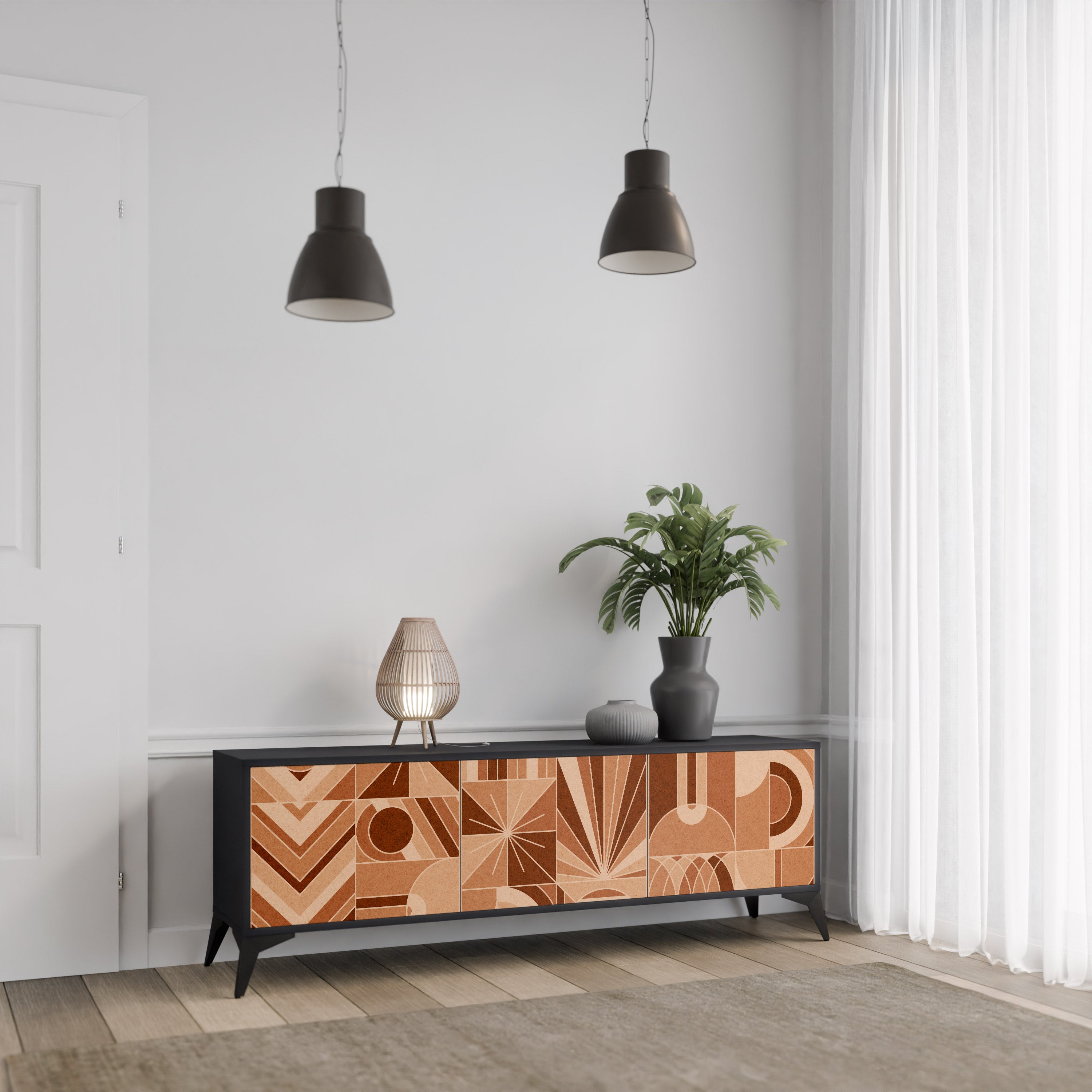 PRISM MOSAIC 3-Door TV Stand in Black Finish