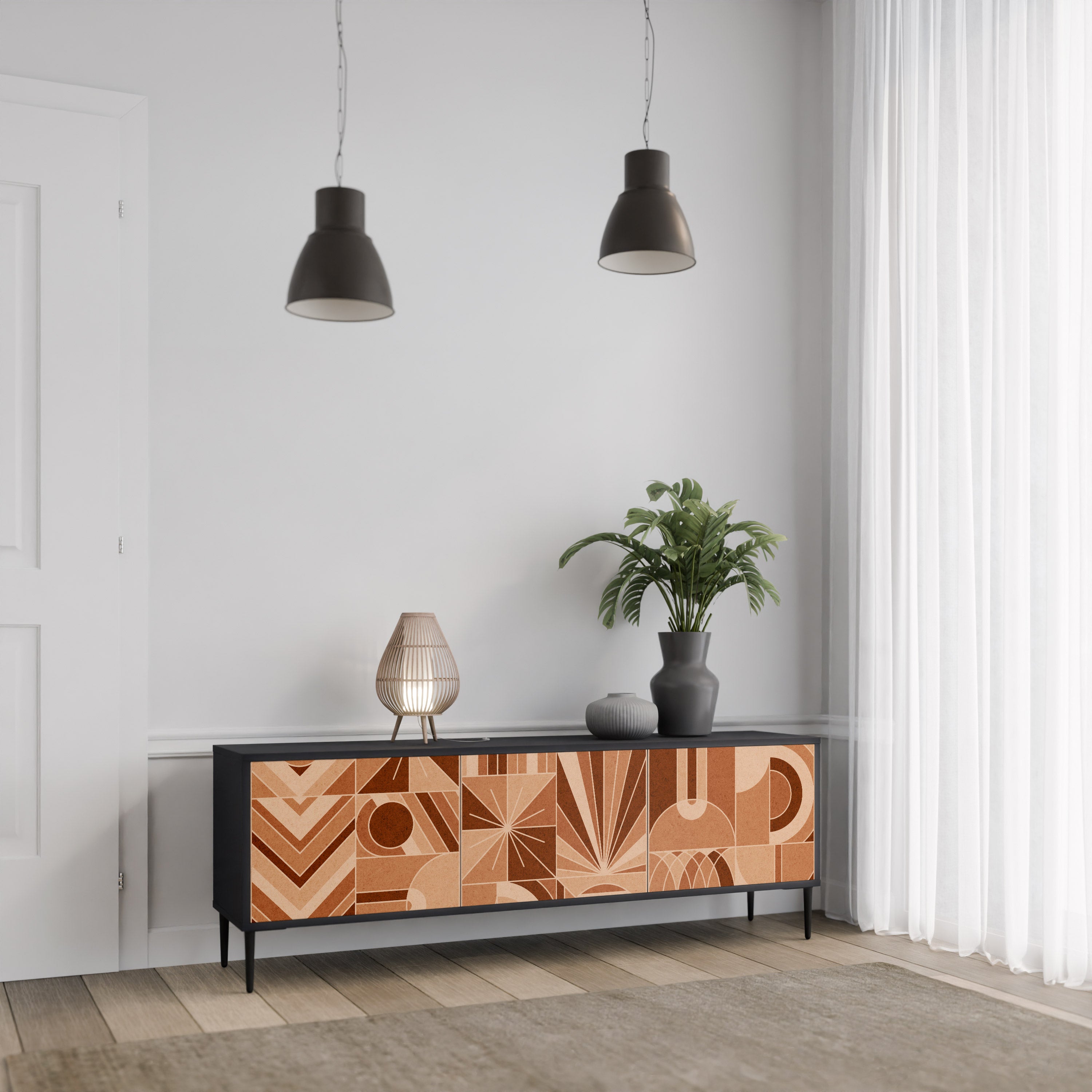 PRISM MOSAIC 3-Door TV Stand in Black Finish