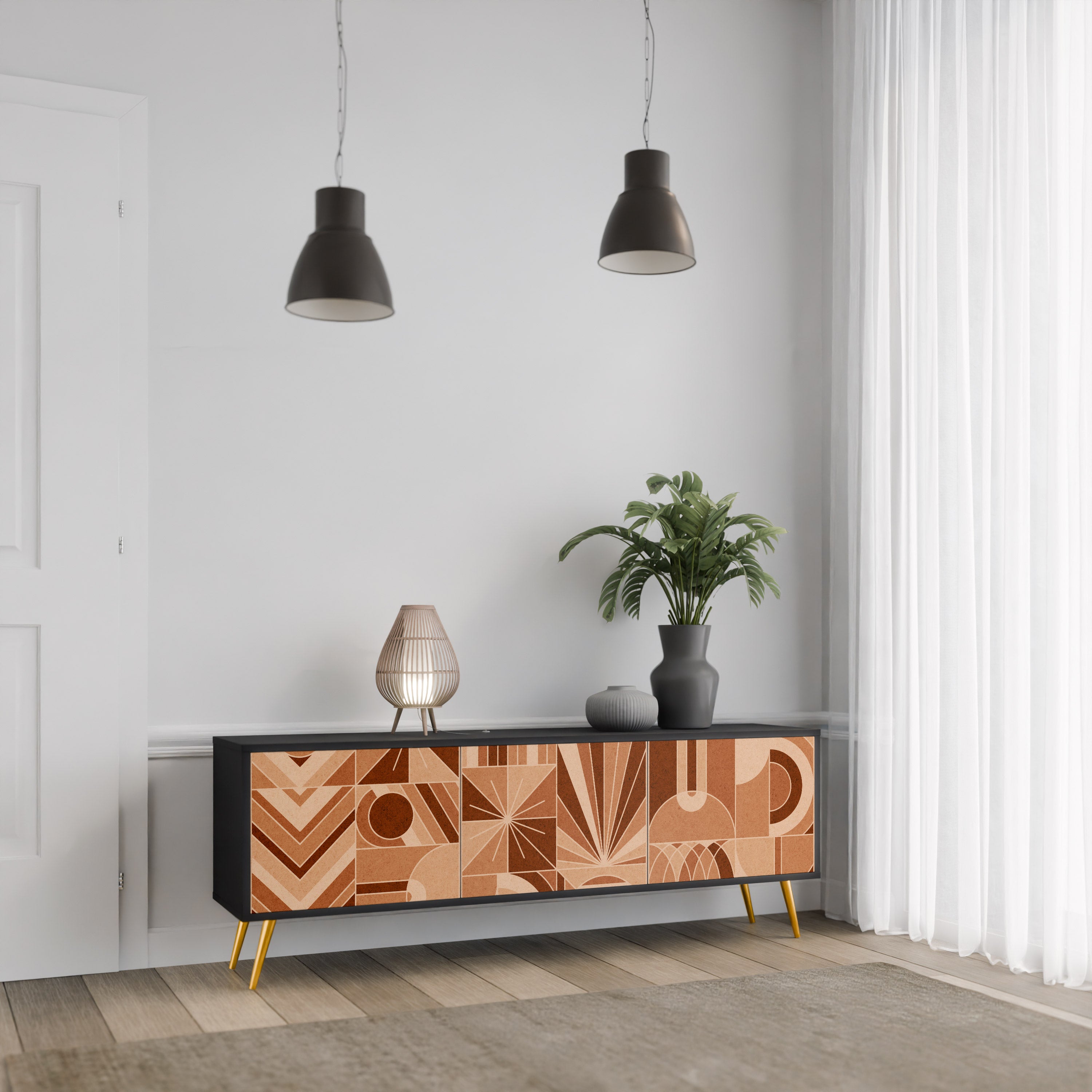 PRISM MOSAIC 3-Door TV Stand in Black Finish
