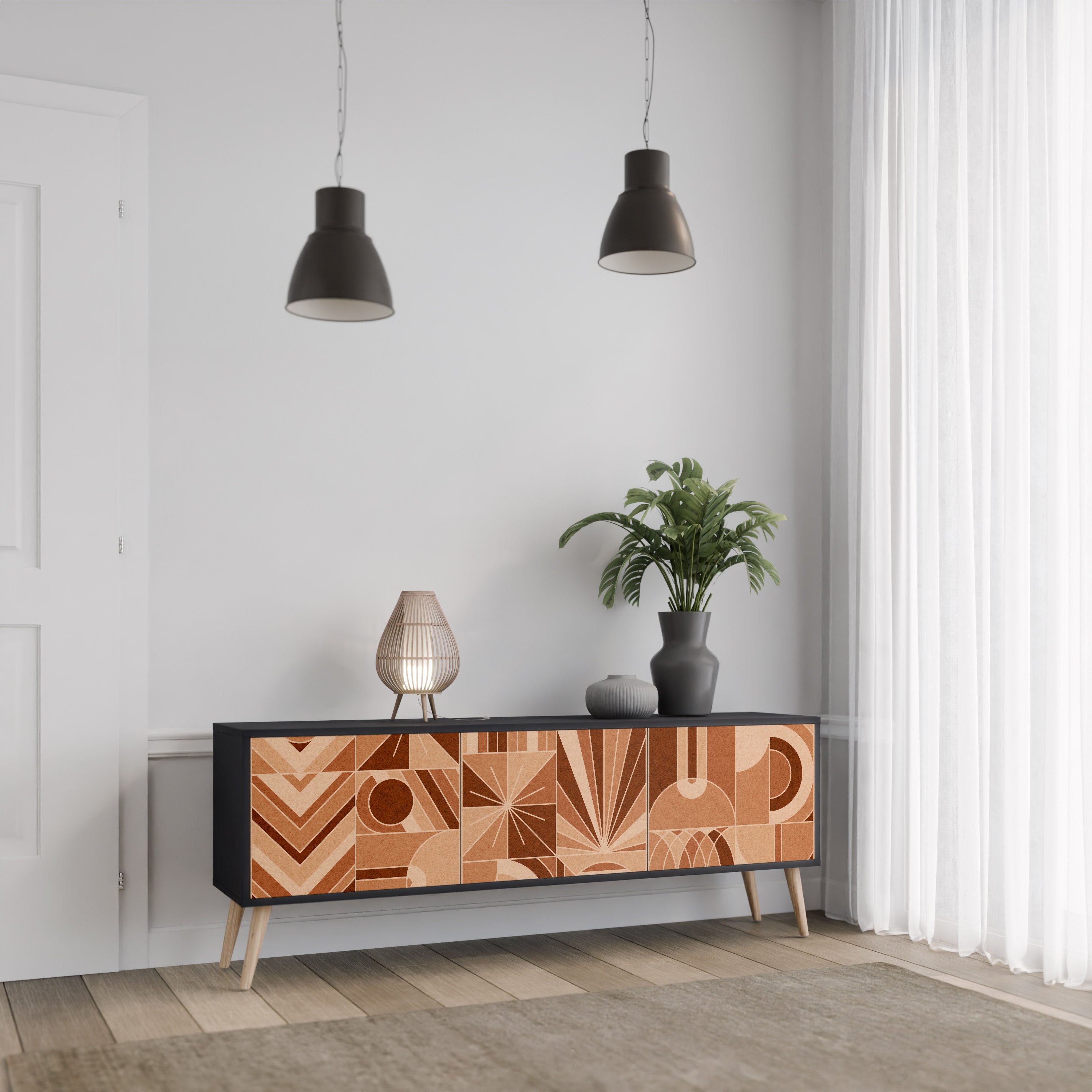 PRISM MOSAIC 3-Door TV Stand in Black Finish