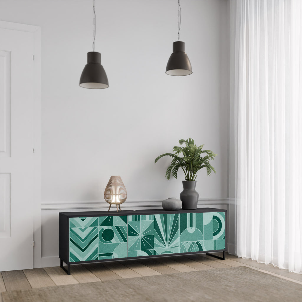 HARMONIC GRID 3-Door TV Stand in Black Finish