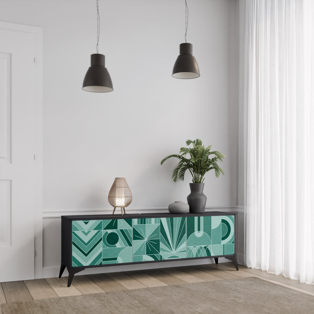 HARMONIC GRID 3-Door TV Stand in Black Finish