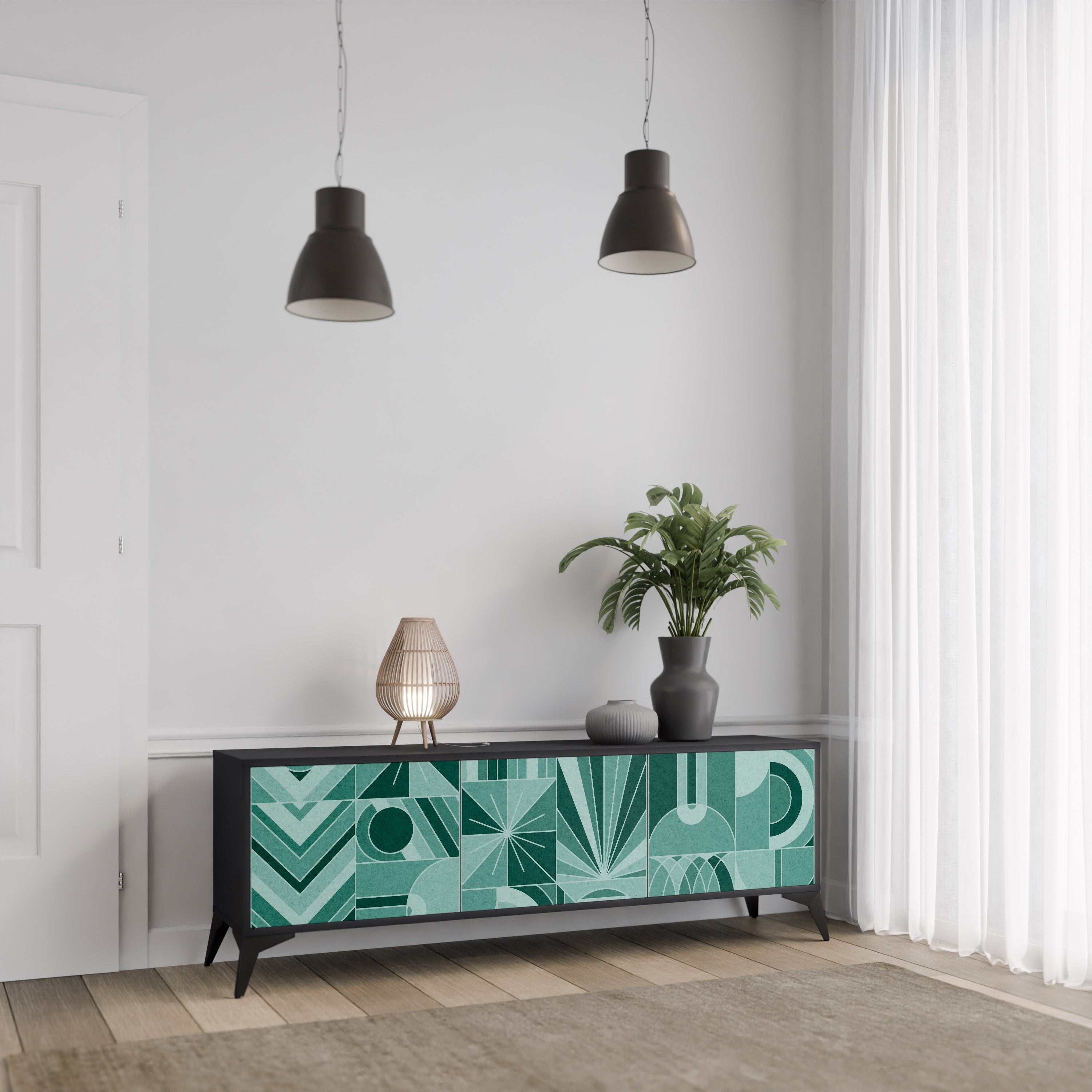 HARMONIC GRID 3-Door TV Stand in Black Finish