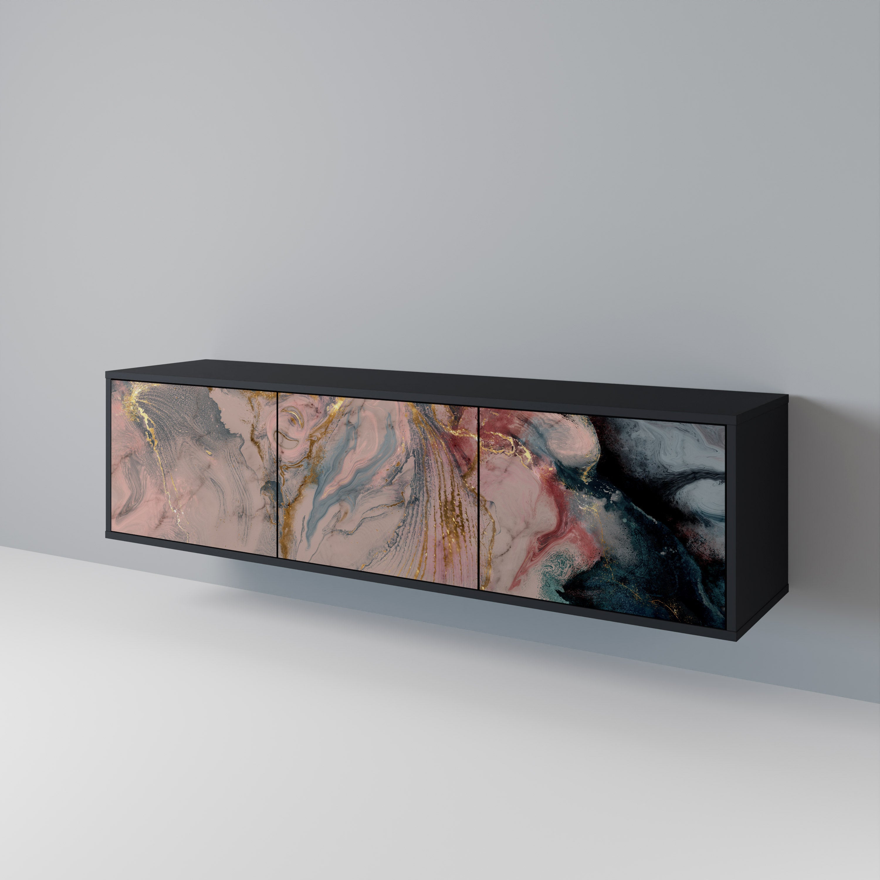 GILDED SWIRLS 3-Door TV Stand in Black Finish