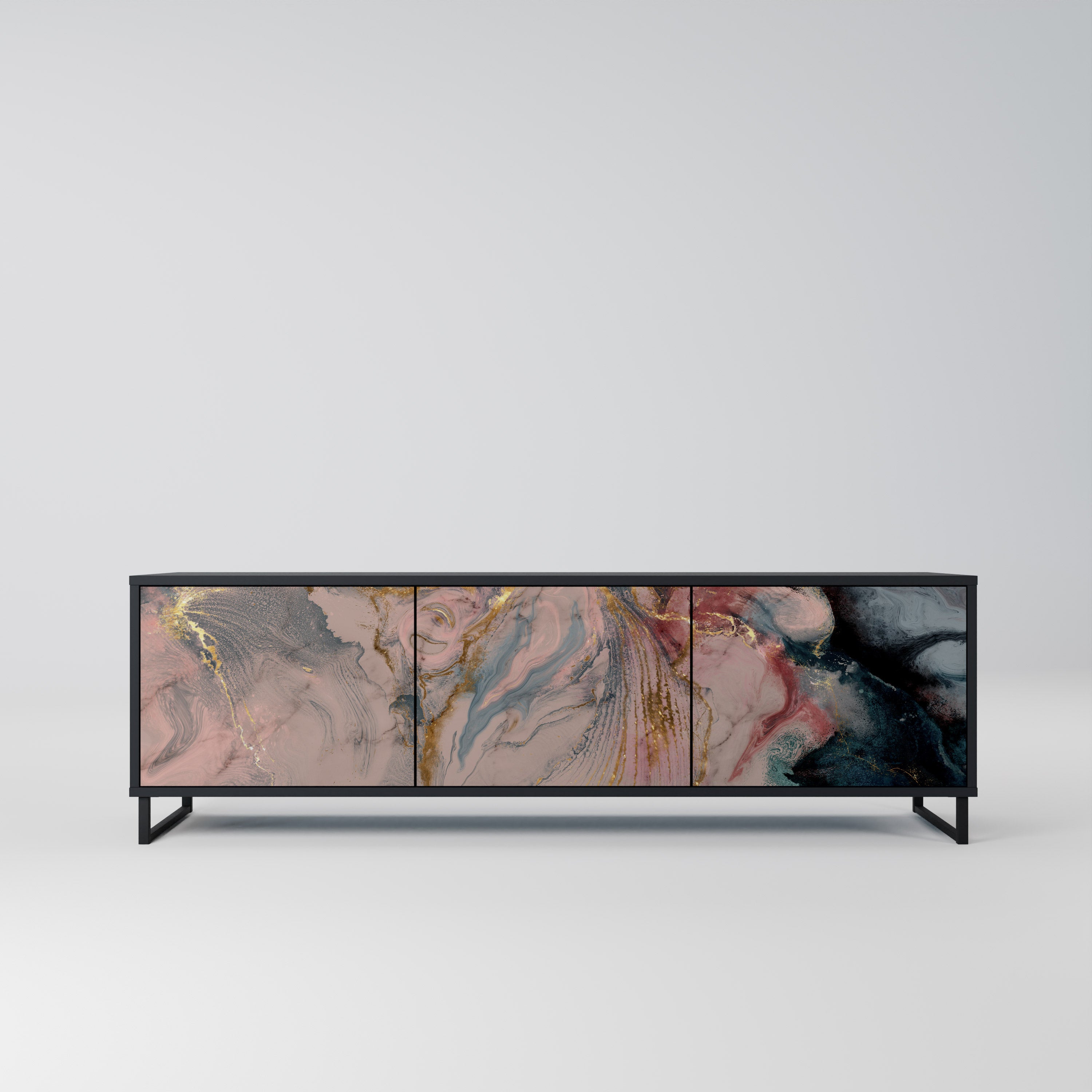 GILDED SWIRLS 3-Door TV Stand in Black Finish