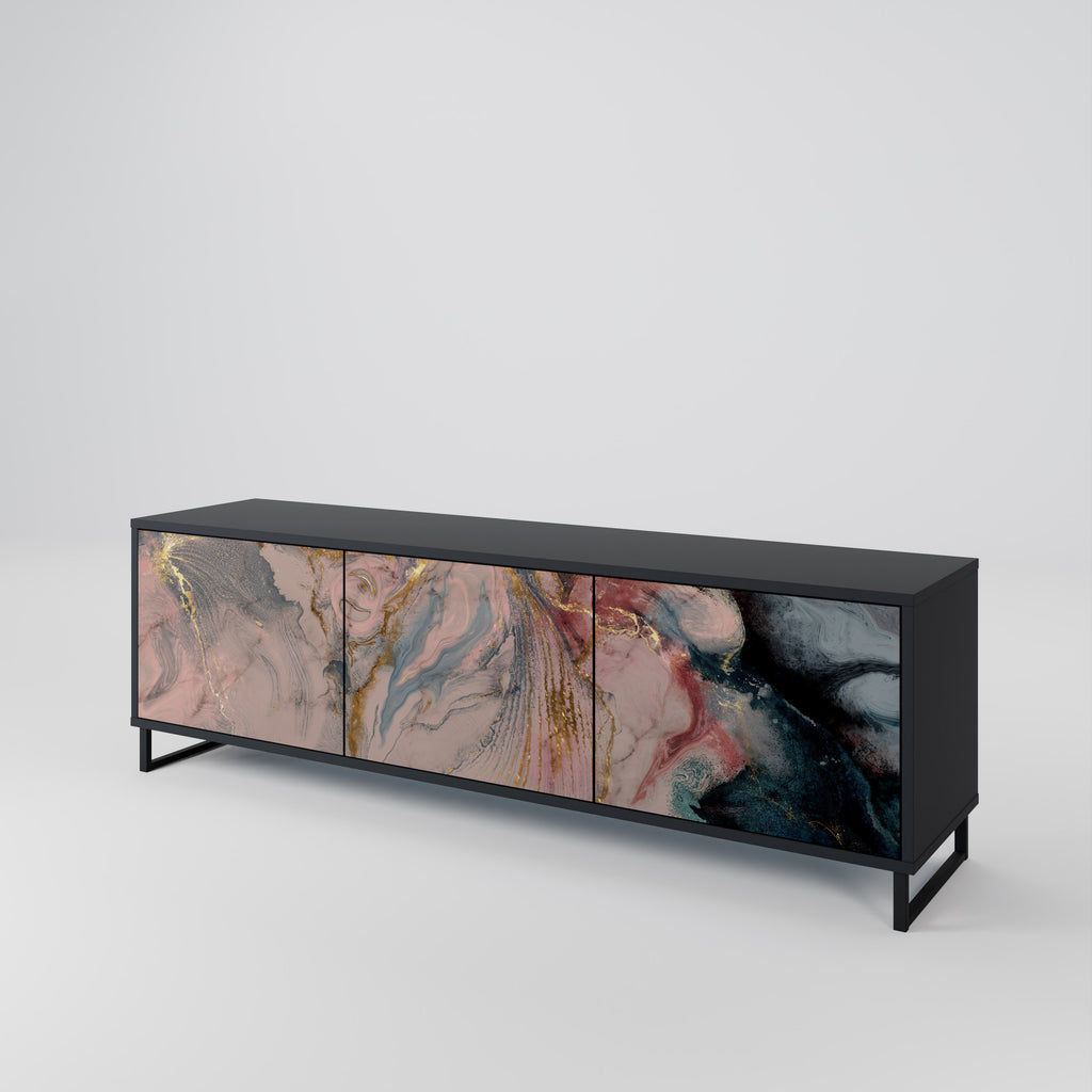 GILDED SWIRLS 3-Door TV Stand in Black Finish