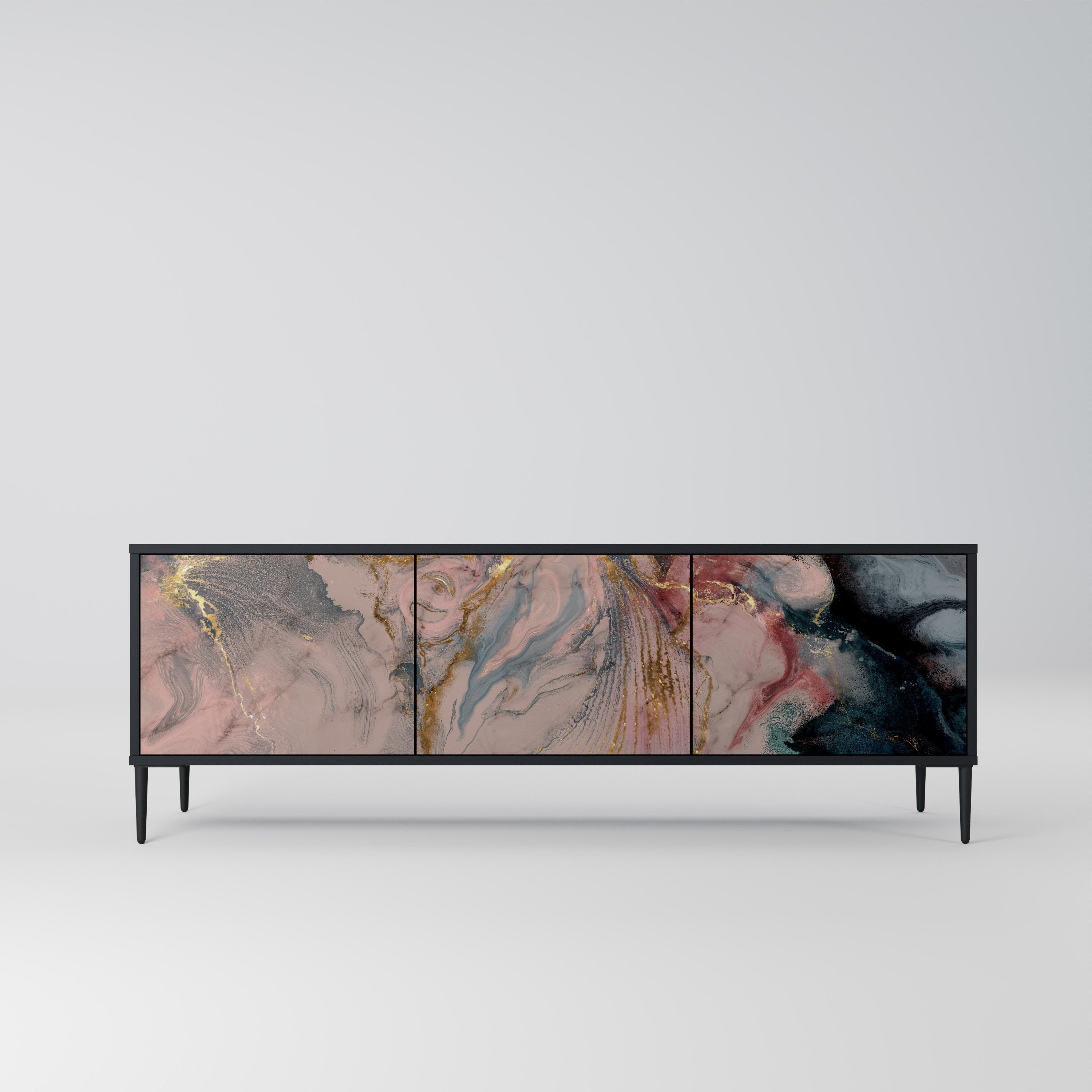 GILDED SWIRLS 3-Door TV Stand in Black Finish