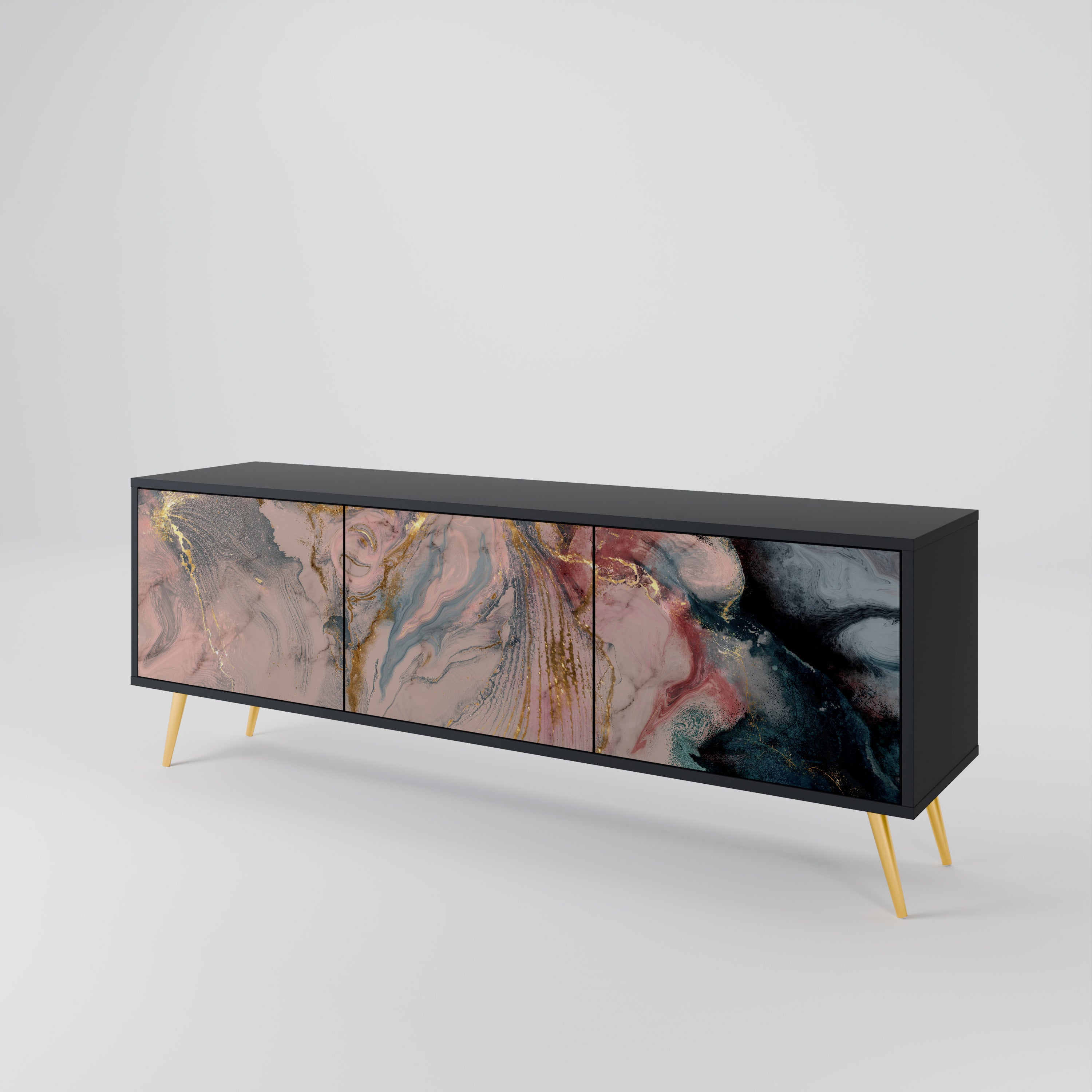 GILDED SWIRLS 3-Door TV Stand in Black Finish